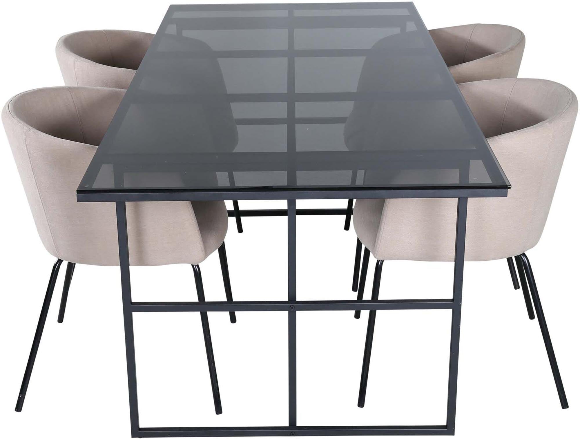 Leif Esszimmerset + Berit 200cm/4St. in Beige, Schwarz präsentiert im Onlineshop von KAQTU Design AG. Esszimmerset ist von Venture Home