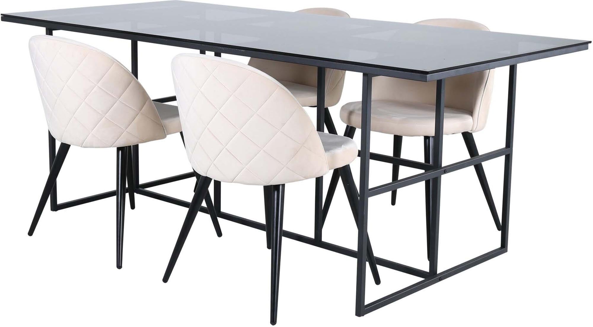 Leif Esszimmerset + Velvet 200cm/4St. in Beige, Schwarz präsentiert im Onlineshop von KAQTU Design AG. Esszimmerset ist von Venture Home