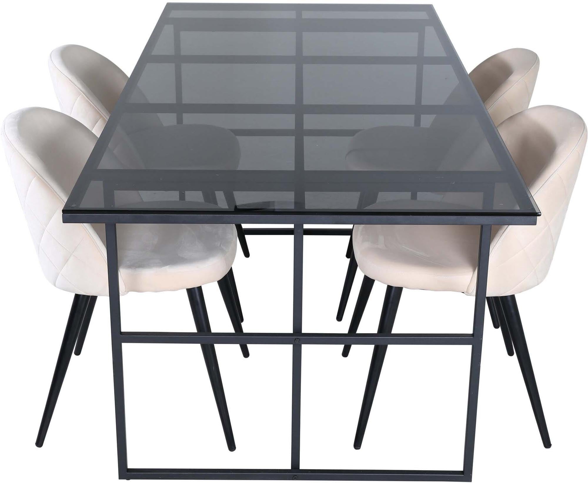 Leif Esszimmerset + Velvet 200cm/4St. in Beige, Schwarz präsentiert im Onlineshop von KAQTU Design AG. Esszimmerset ist von Venture Home