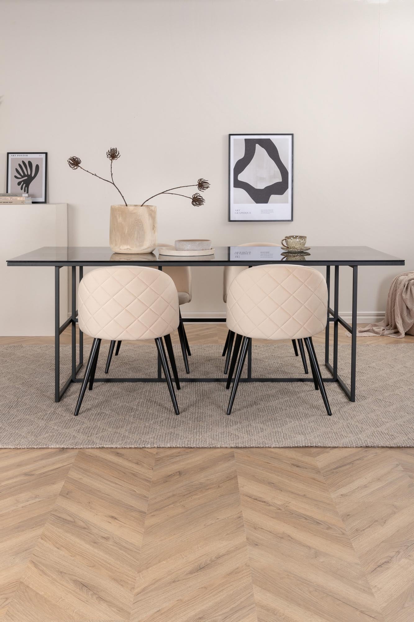 Leif Esszimmerset + Velvet 200cm/4St. in Beige, Schwarz präsentiert im Onlineshop von KAQTU Design AG. Esszimmerset ist von Venture Home