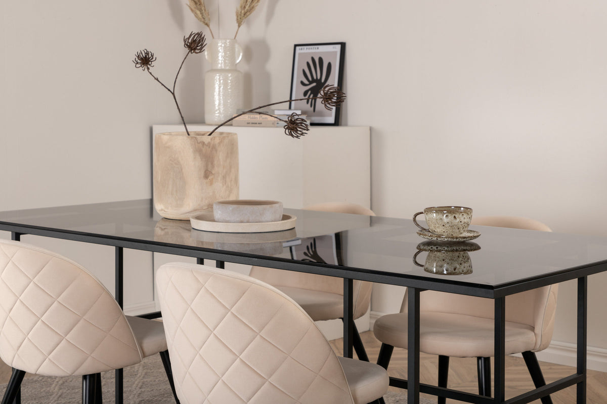 Leif Esszimmerset + Velvet 200cm/4St. in Beige, Schwarz präsentiert im Onlineshop von KAQTU Design AG. Esszimmerset ist von Venture Home