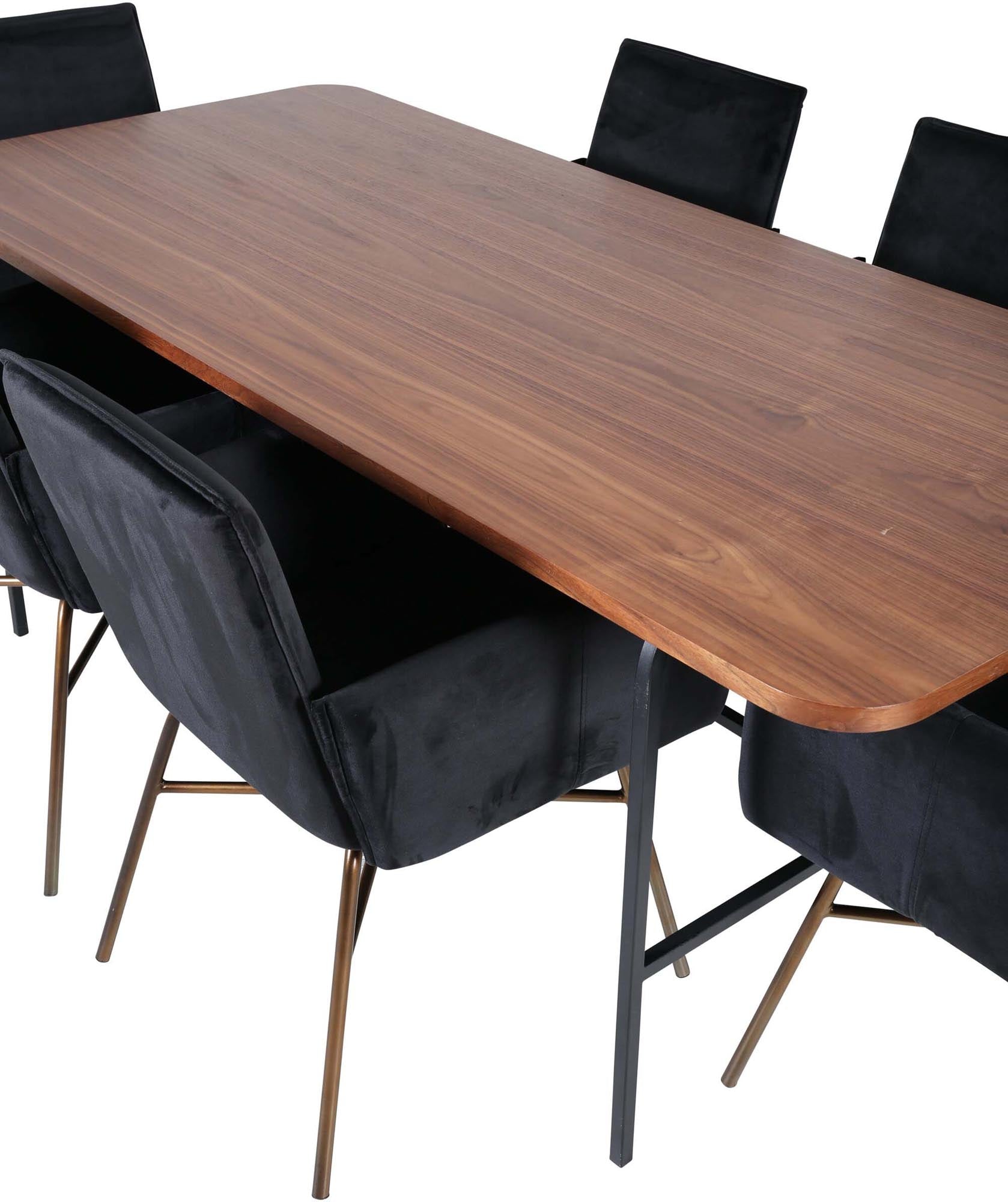 Uno Esszimmerset + Petra 200cm/6St. in Schwarz, Kupfer präsentiert im Onlineshop von KAQTU Design AG. Esszimmerset ist von Venture Home