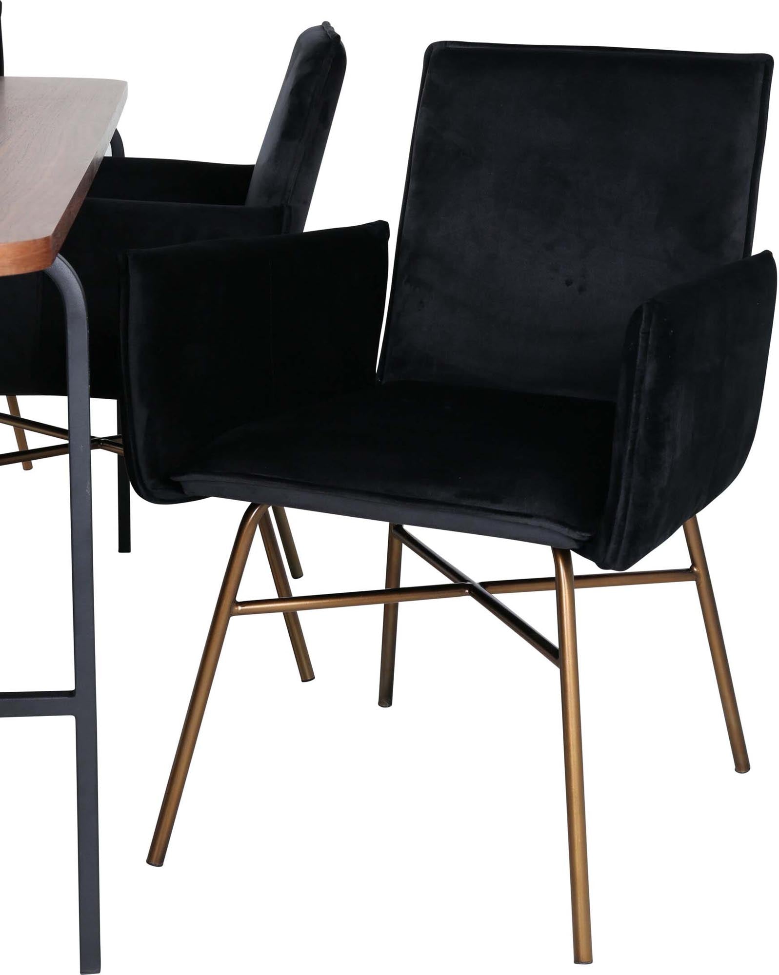 Uno Esszimmerset + Petra 200cm/6St. in Schwarz, Kupfer präsentiert im Onlineshop von KAQTU Design AG. Esszimmerset ist von Venture Home