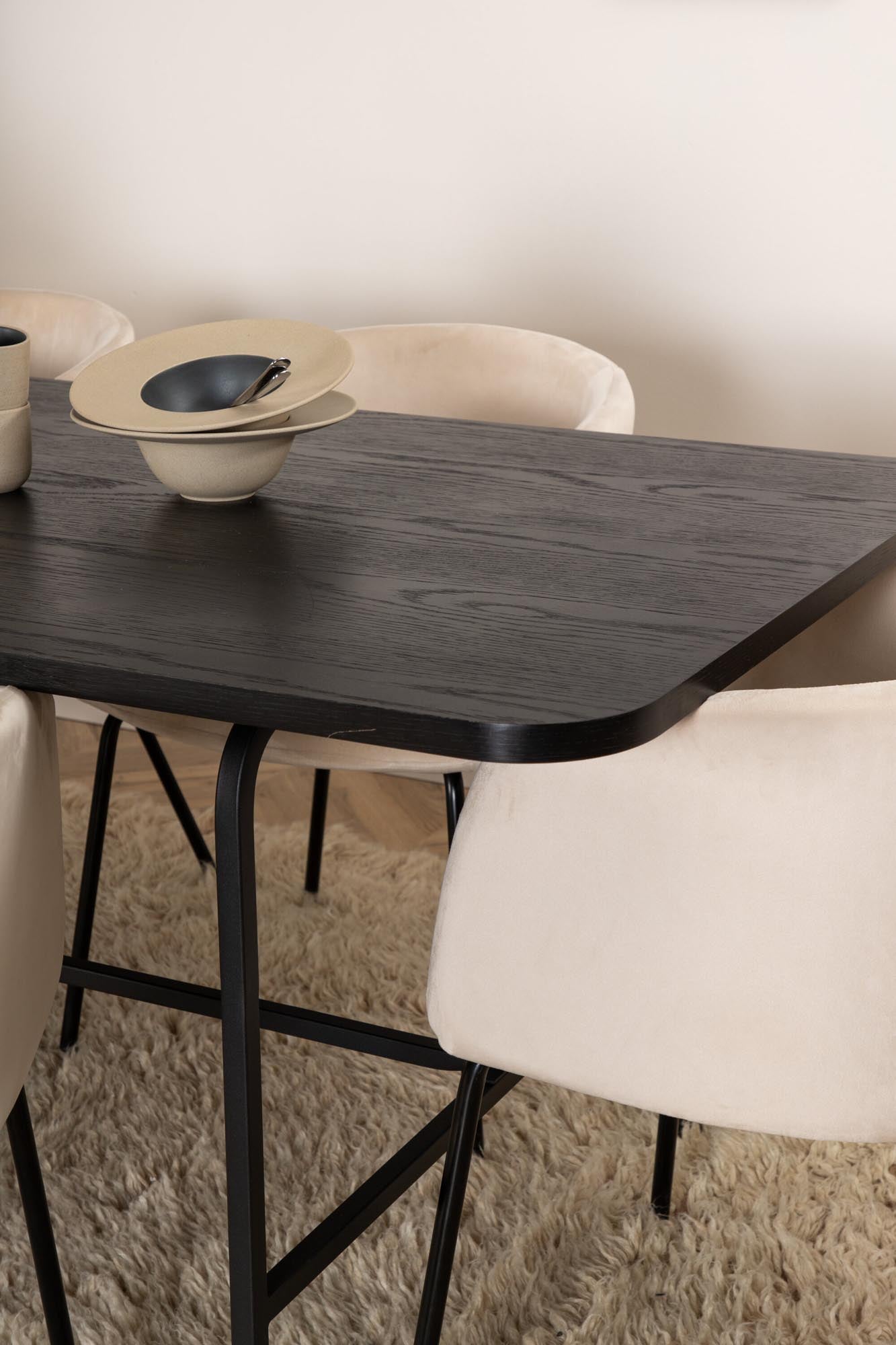 Uno Esszimmerset + Berit 200cm/6St. in Braun / Beige / Schwarz präsentiert im Onlineshop von KAQTU Design AG. Esszimmerset ist von Venture Home
