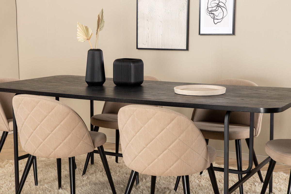 Uno Esszimmerset + Polly 200cm/6St. in Schwarz / Beige präsentiert im Onlineshop von KAQTU Design AG. Esszimmerset ist von Venture Home