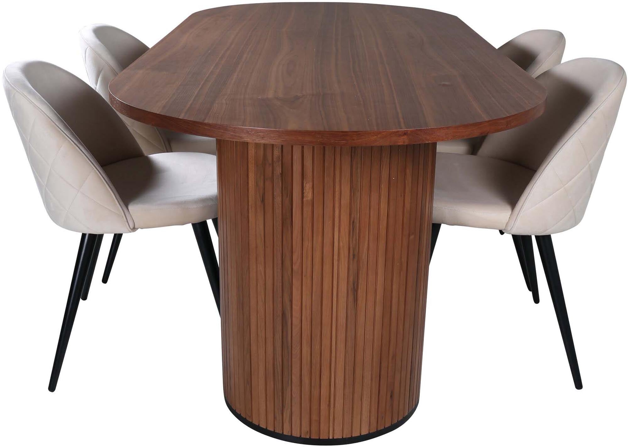 Bianca Esszimmerset + Velvet 200cm/4St. in Walnuss / Schwarz präsentiert im Onlineshop von KAQTU Design AG. Esszimmerset ist von Venture Home