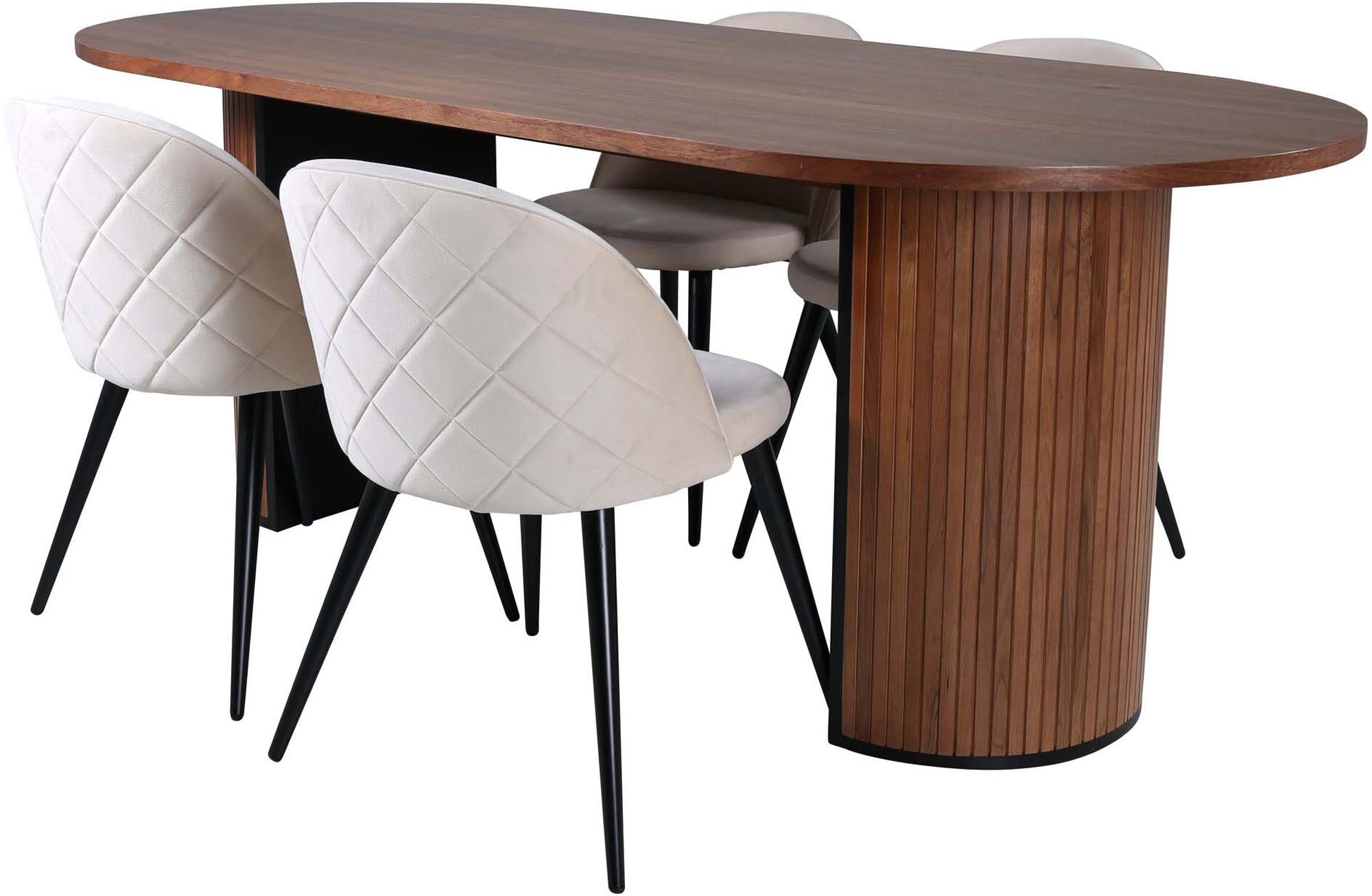 Bianca Esszimmerset + Velvet 200cm/4St. in Walnuss / Schwarz präsentiert im Onlineshop von KAQTU Design AG. Esszimmerset ist von Venture Home