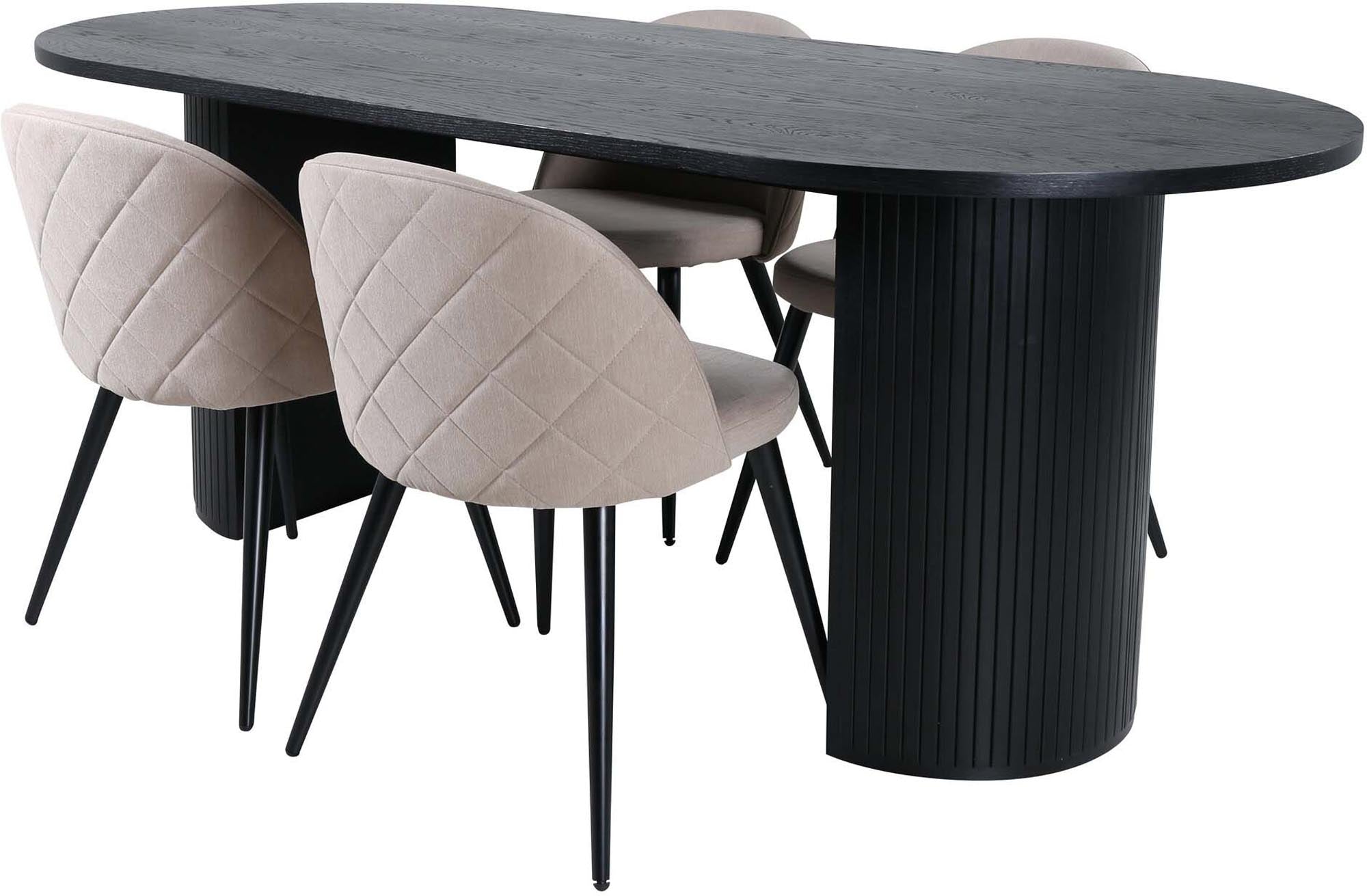 Entdecken Sie das Bianca Esszimmerset von Venture Home: eleganter 200 cm Tisch und 4 Velvet-Stühle für stilvolle Esszimmer. Hochwertig und funktional!