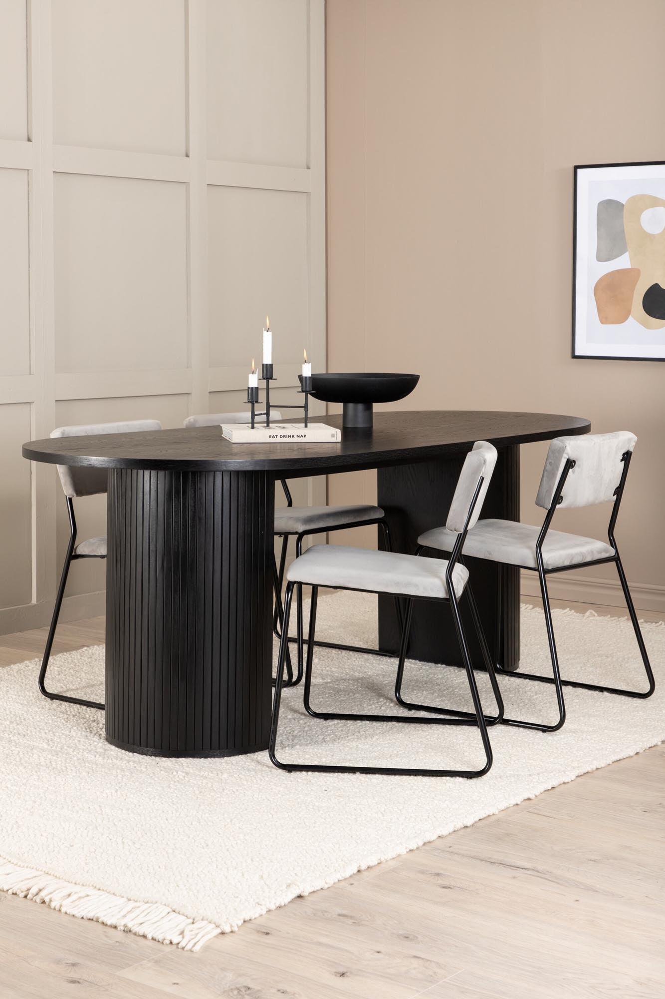 Modernes Bianca Esszimmerset mit Kenth Tisch, 200cm, 4 Stühle.