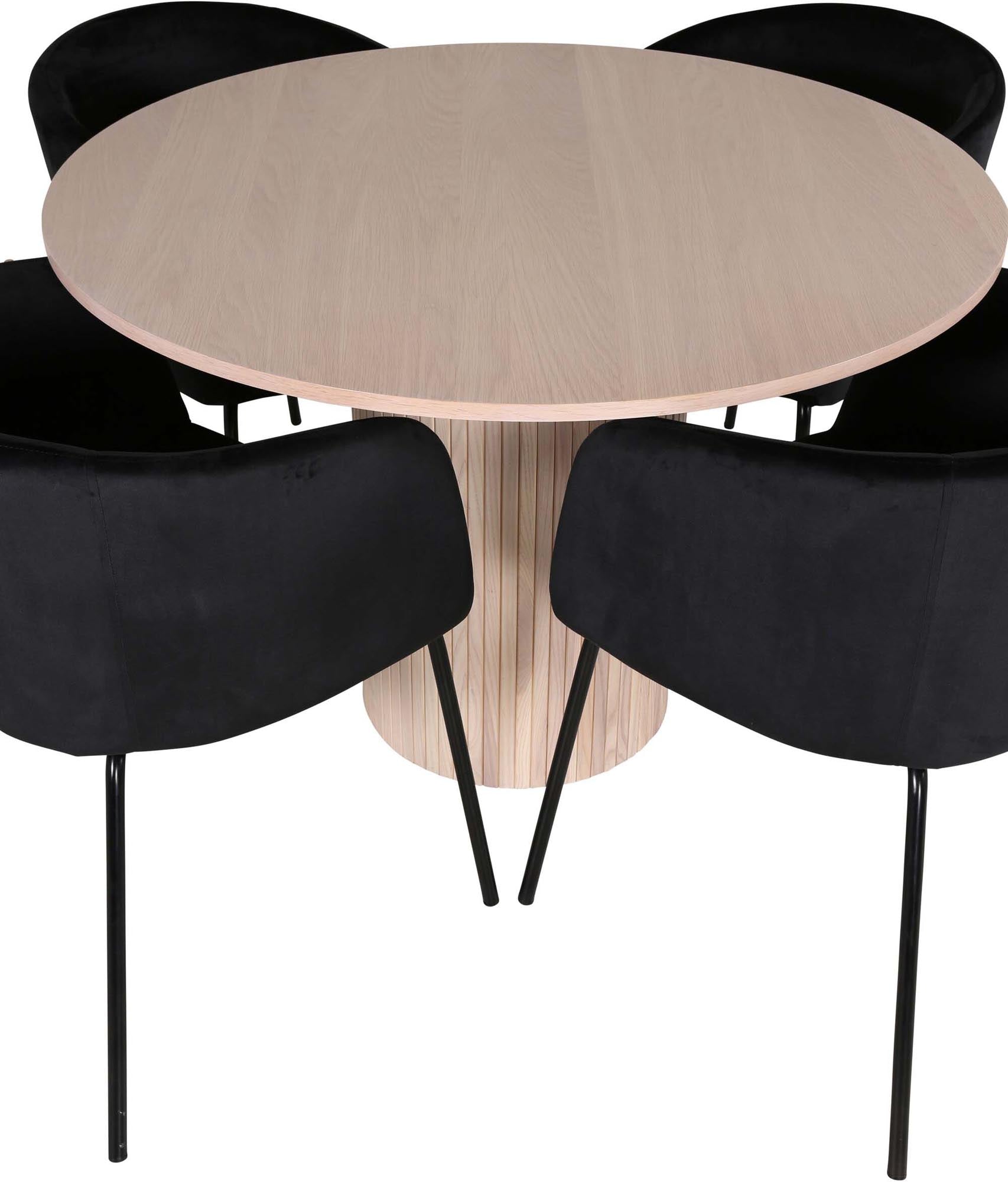 Elegantes Bianca Esszimmerset von Venture Home: Runder Tisch mit 4 bequemen Samt-Stühlen, ideal für gesellige Abende und stilvolle Dinner.