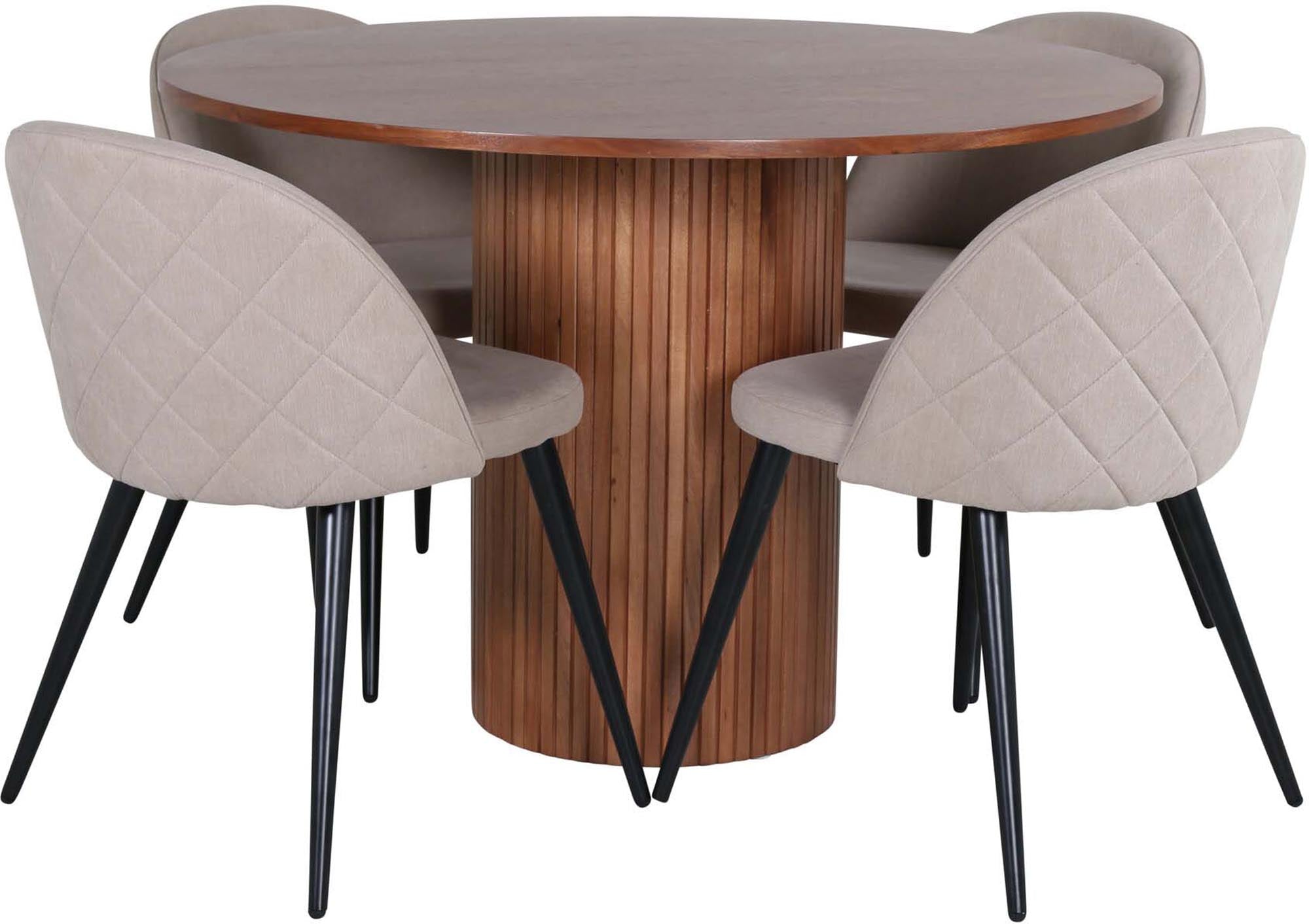 Bianca Esszimmerset + Velvet ⌀110cm/4St. in Wallnuss / Beige Velvet präsentiert im Onlineshop von KAQTU Design AG. Esszimmerset ist von Venture Home