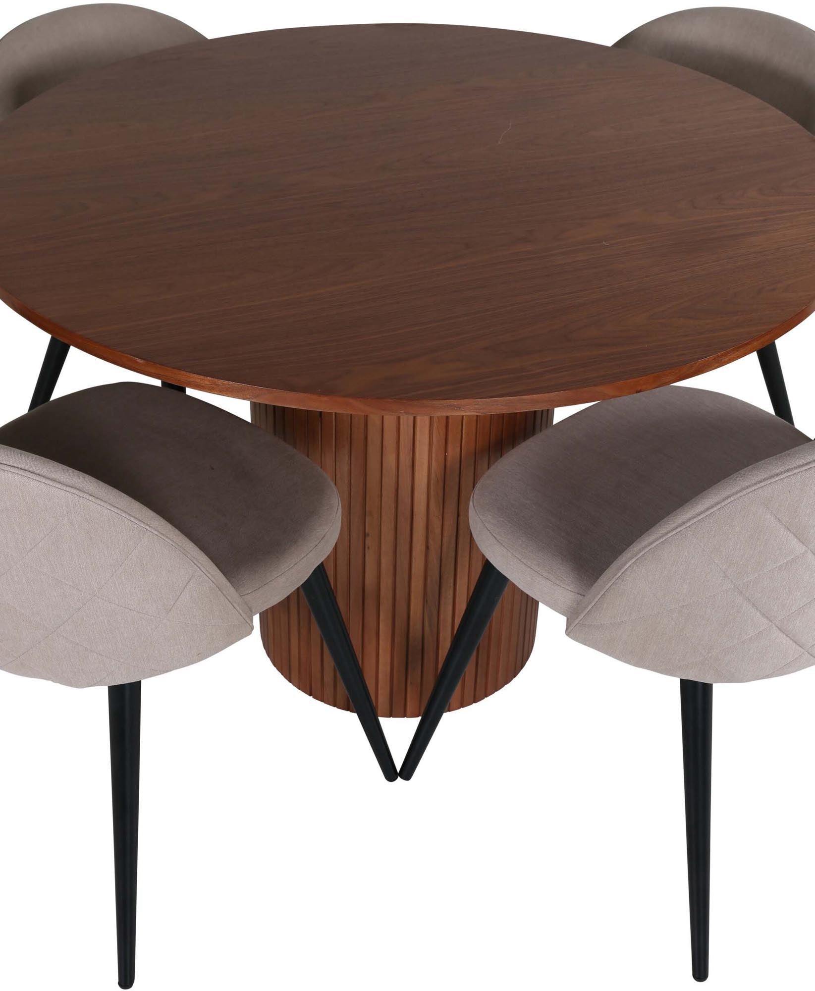 Bianca Esszimmerset + Velvet ⌀110cm/4St. in Wallnuss / Beige Velvet präsentiert im Onlineshop von KAQTU Design AG. Esszimmerset ist von Venture Home