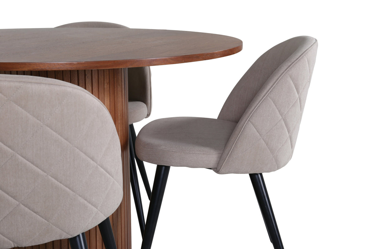 Bianca Esszimmerset + Velvet ⌀110cm/4St. in Wallnuss / Beige Velvet präsentiert im Onlineshop von KAQTU Design AG. Esszimmerset ist von Venture Home