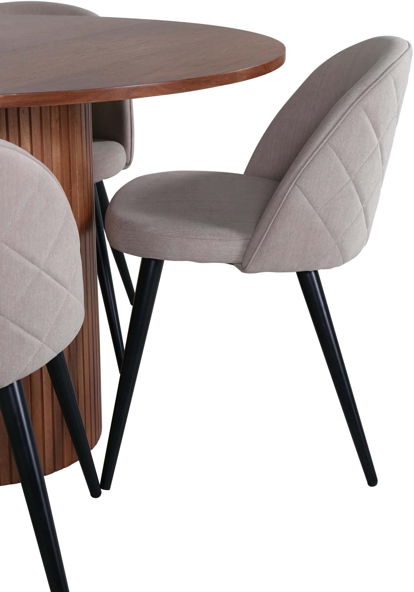 Elegantes Bianca Esszimmerset mit runden Tisch (110cm) und stilvollen Velvet-Stühlen. Ideal für gesellige Runden und zeitlose Einrichtung.