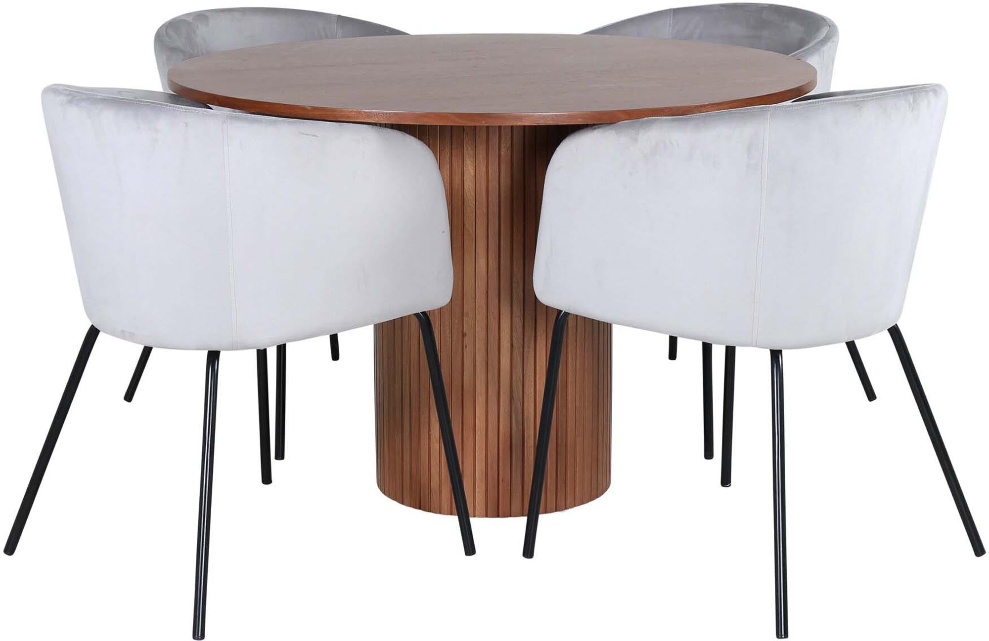 Bianca Esszimmerset + Berit ⌀110cm/4St. in Walnuss / Grau präsentiert im Onlineshop von KAQTU Design AG. Esszimmerset ist von Venture Home