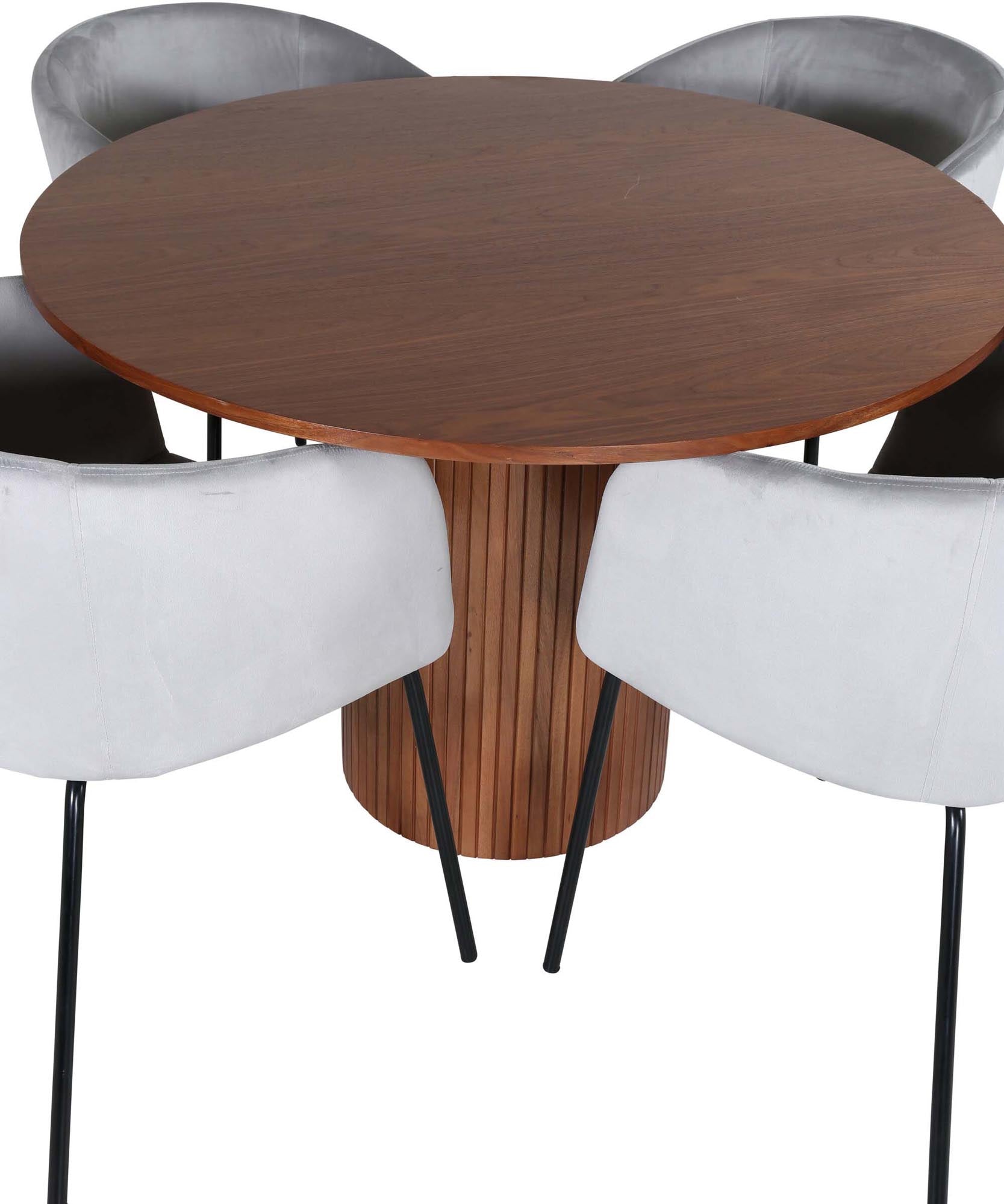 Bianca Esszimmerset + Berit ⌀110cm/4St. in Walnuss / Grau präsentiert im Onlineshop von KAQTU Design AG. Esszimmerset ist von Venture Home