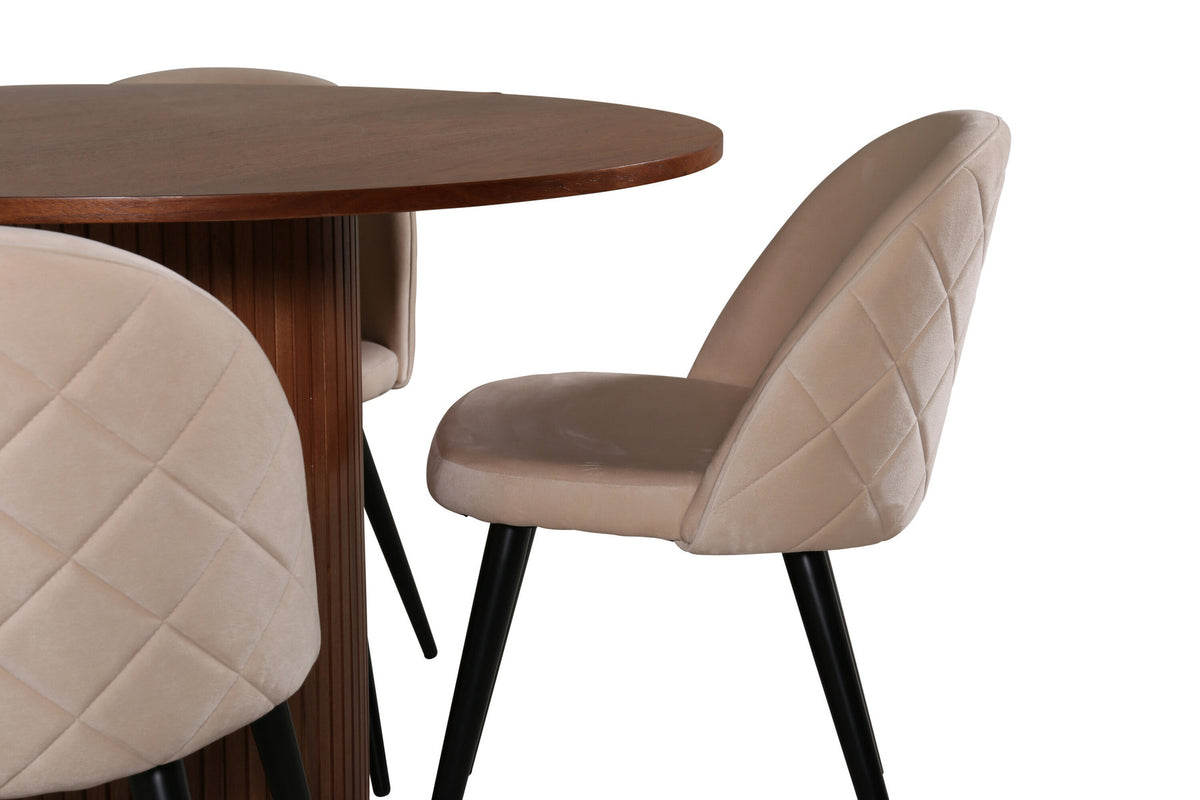 Bianca Esszimmerset + Velvet ⌀110cm/4St. in Wallnuss / Beige präsentiert im Onlineshop von KAQTU Design AG. Esszimmerset ist von Venture Home