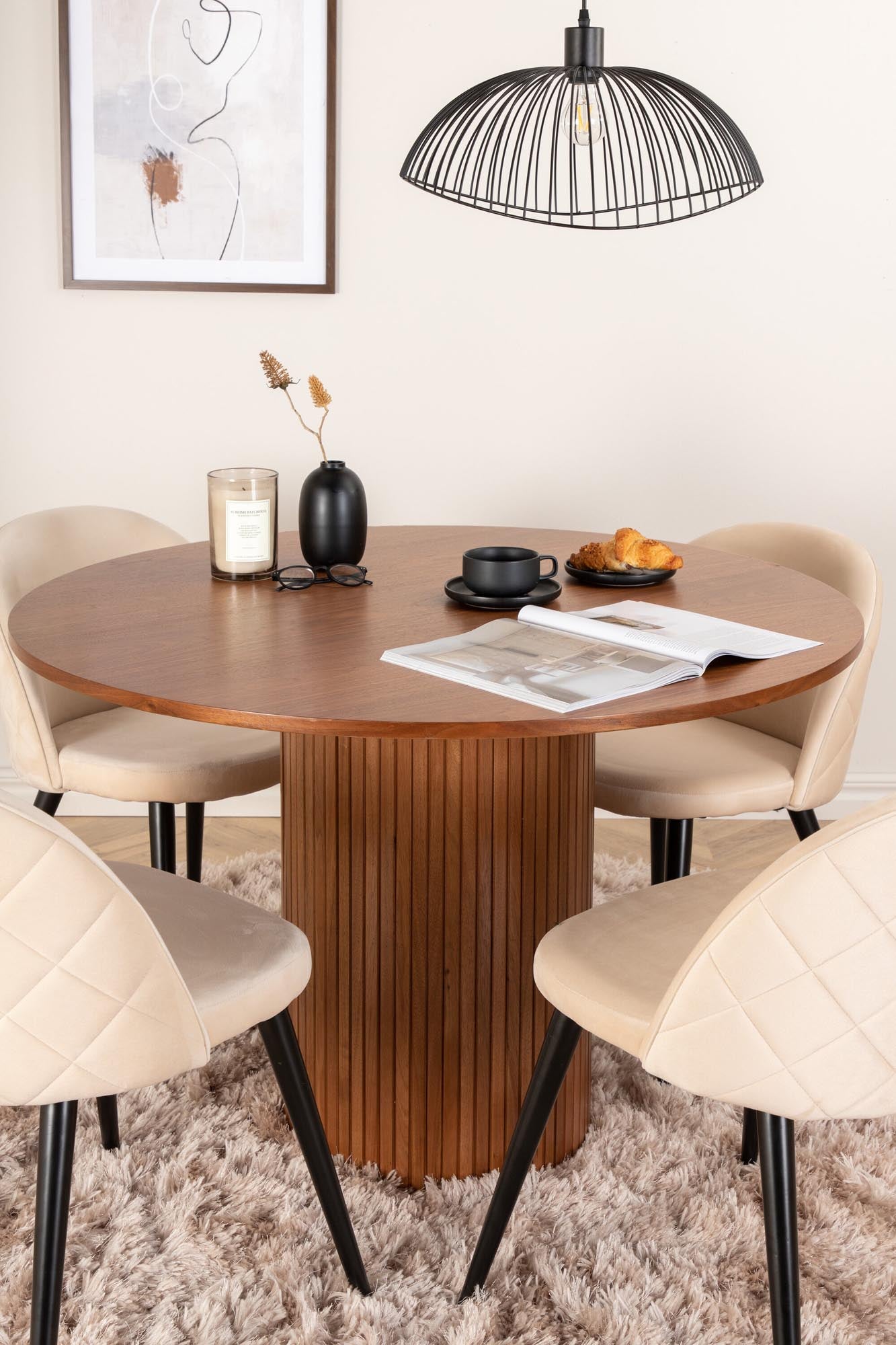 Bianca Esszimmerset + Velvet ⌀110cm/4St. in Wallnuss / Beige präsentiert im Onlineshop von KAQTU Design AG. Esszimmerset ist von Venture Home