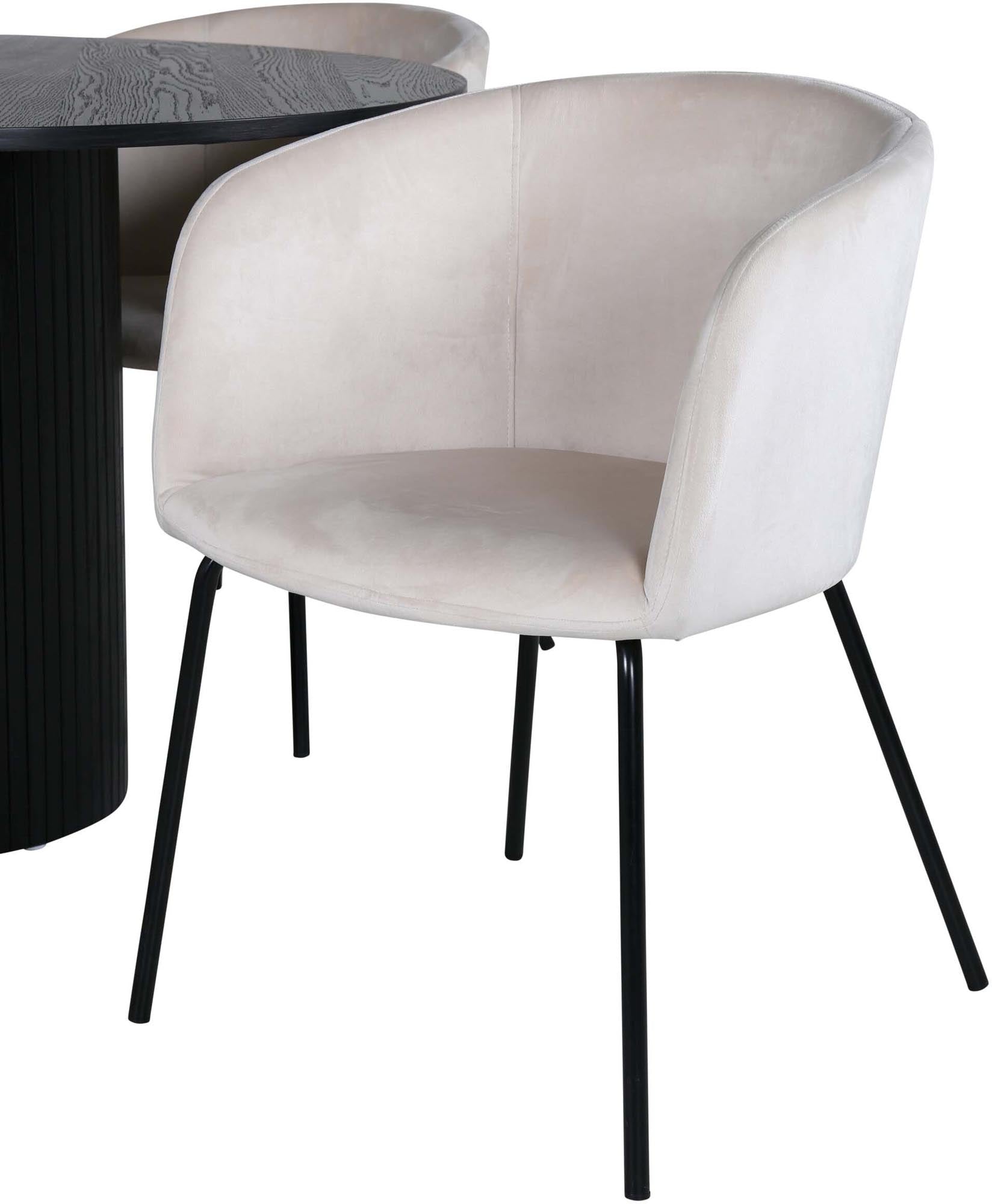 Elegantes Bianca Esszimmerset mit runder MDF-Tischplatte und 4 luxuriösen Samtstühlen, perfekt für stilvolle Dinner und gesellige Zusammenkünfte.