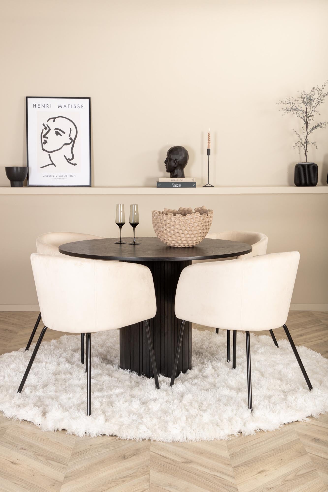 Bianca Esszimmerset + Berit ⌀110cm/4St. in Schwarz / Beige präsentiert im Onlineshop von KAQTU Design AG. Esszimmerset ist von Venture Home