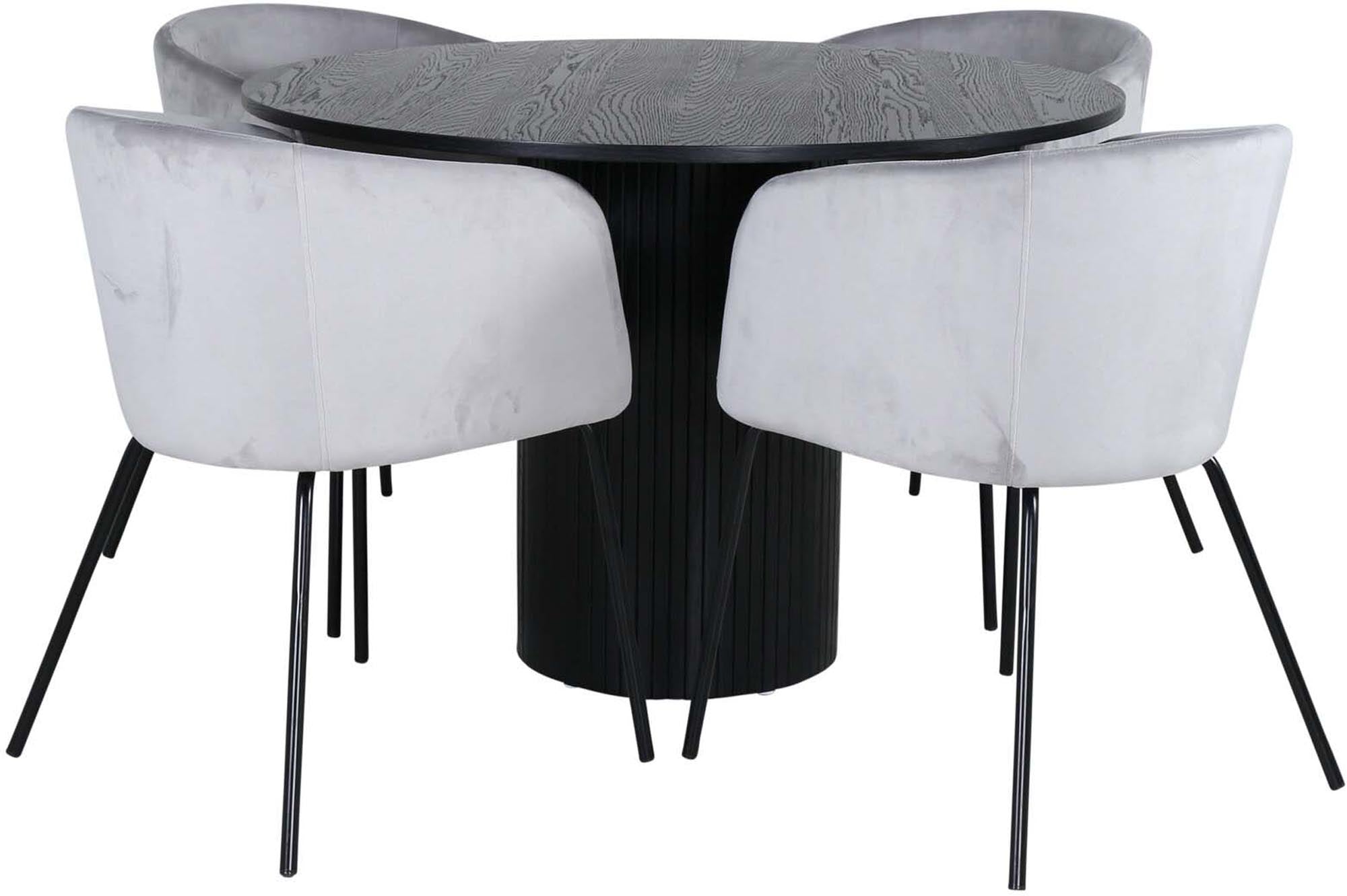 Elegantes Esszimmerset Bianca: Runder Tisch & 4 Berit Stühle, Ø110cm.