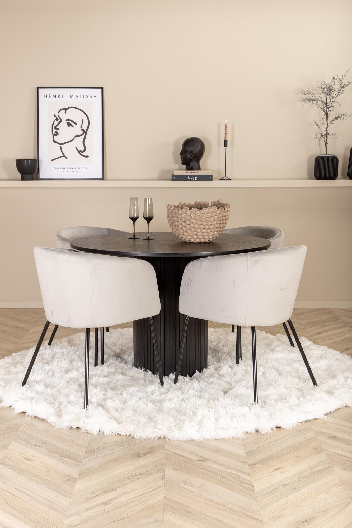 Bianca Esszimmerset + Berit ⌀110cm/4St. in Schwarz / Grau präsentiert im Onlineshop von KAQTU Design AG. Esszimmerset ist von Venture Home