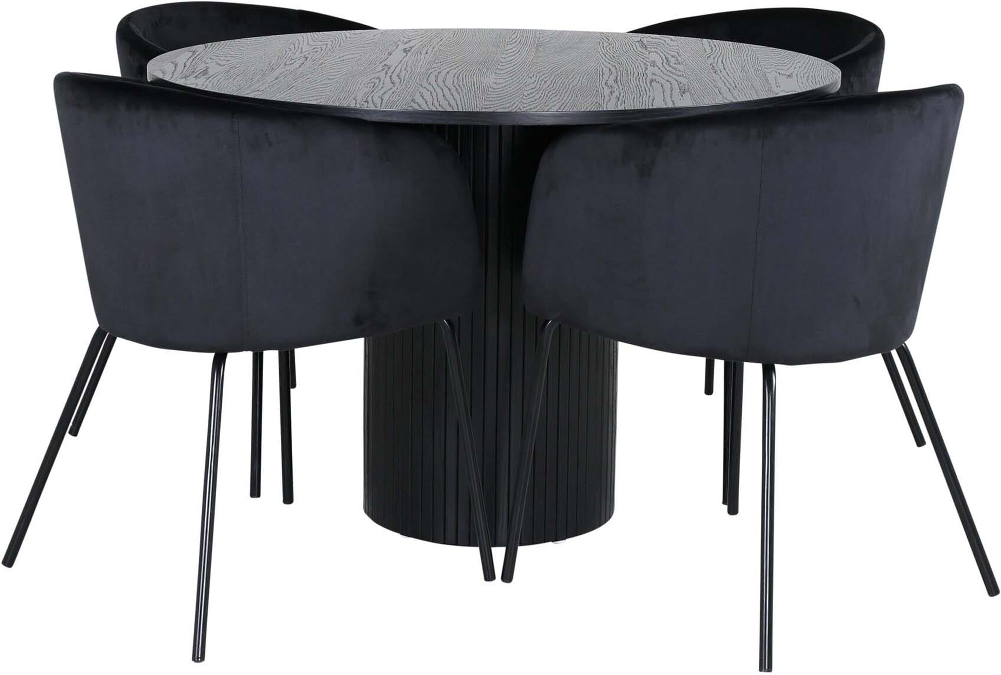 Elegantes Esszimmerset Bianca: Runder Tisch mit 4 Stühlen, Ø110cm.