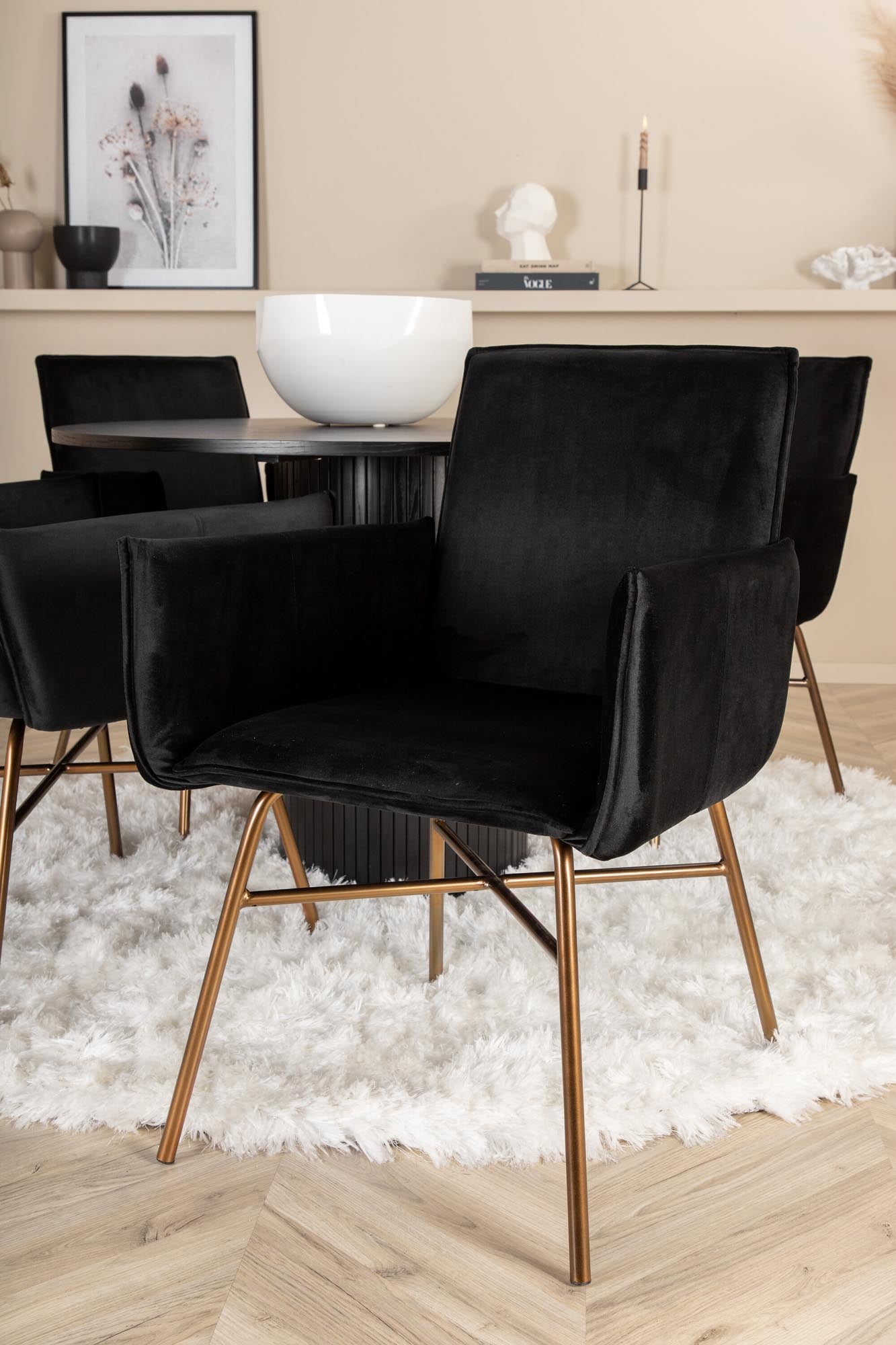 Bianca Esszimmerset + Petra ⌀110cm/4St. in Schwarz, Kupfer präsentiert im Onlineshop von KAQTU Design AG. Esszimmerset ist von Venture Home