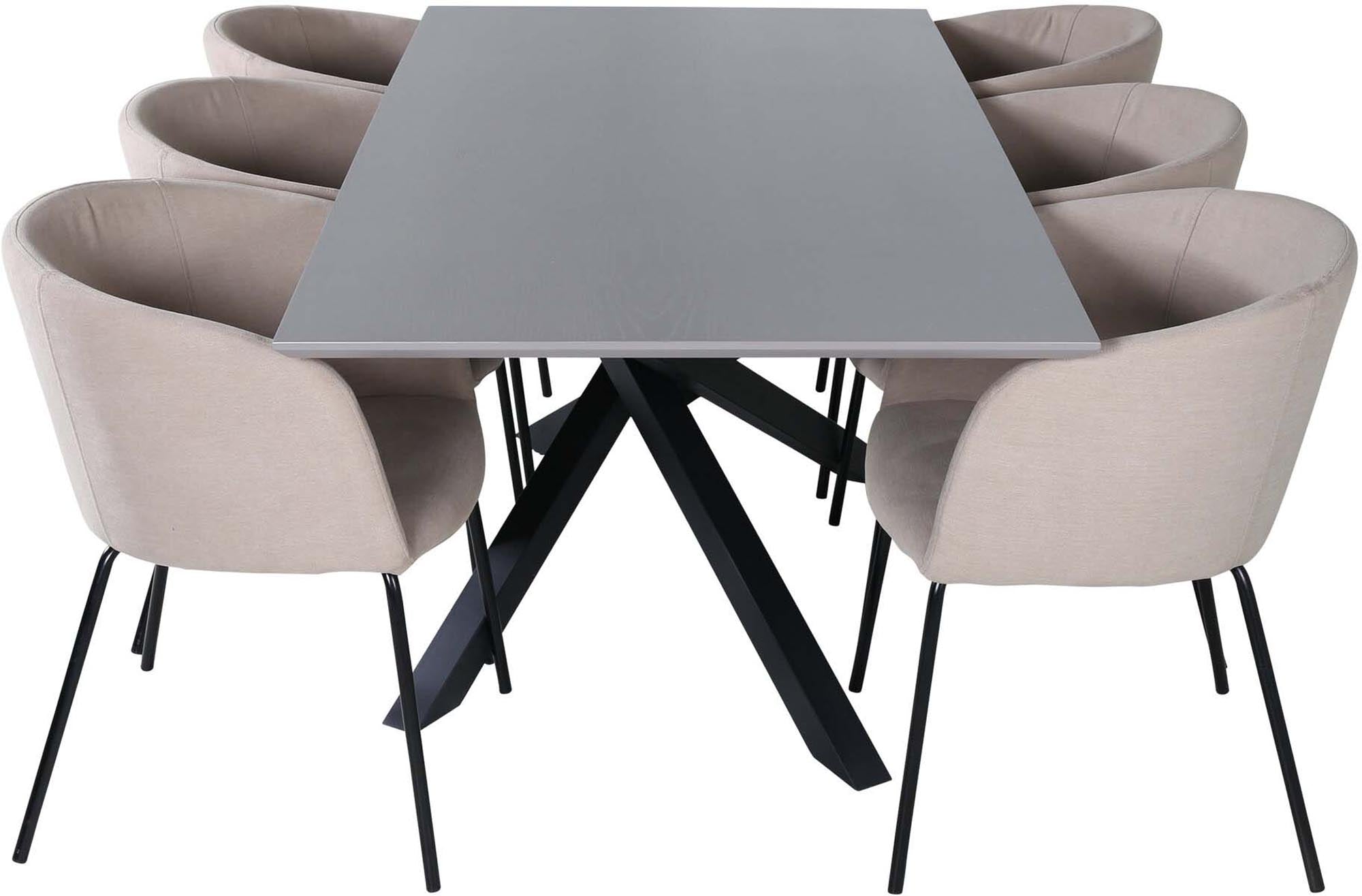 Piazza Esszimmerset + Berit 180cm/6St. in Grau / Beige präsentiert im Onlineshop von KAQTU Design AG. Esszimmerset ist von Venture Home