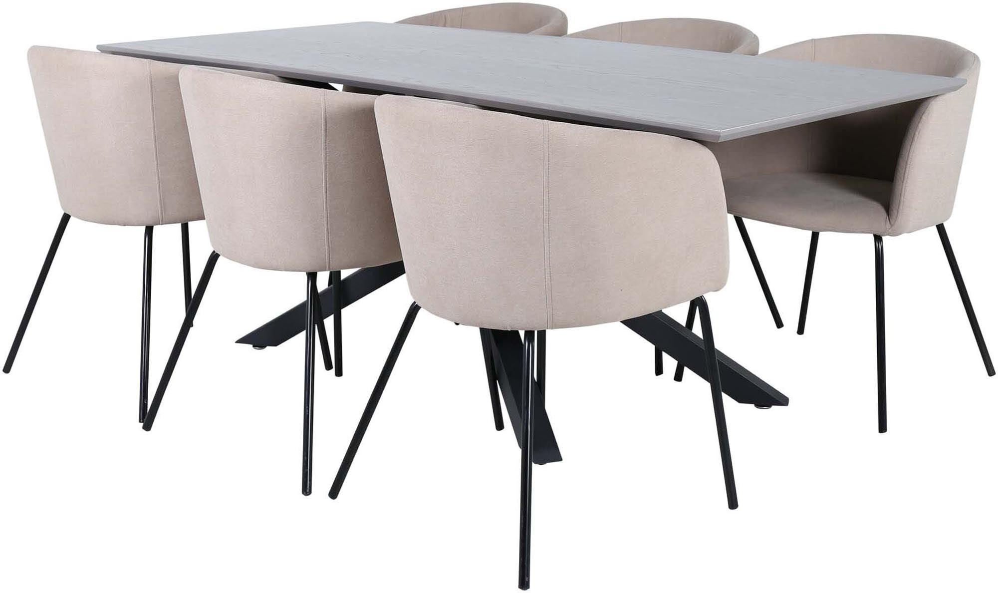 Piazza Esszimmerset + Berit 180cm/6St. in Grau / Beige präsentiert im Onlineshop von KAQTU Design AG. Esszimmerset ist von Venture Home