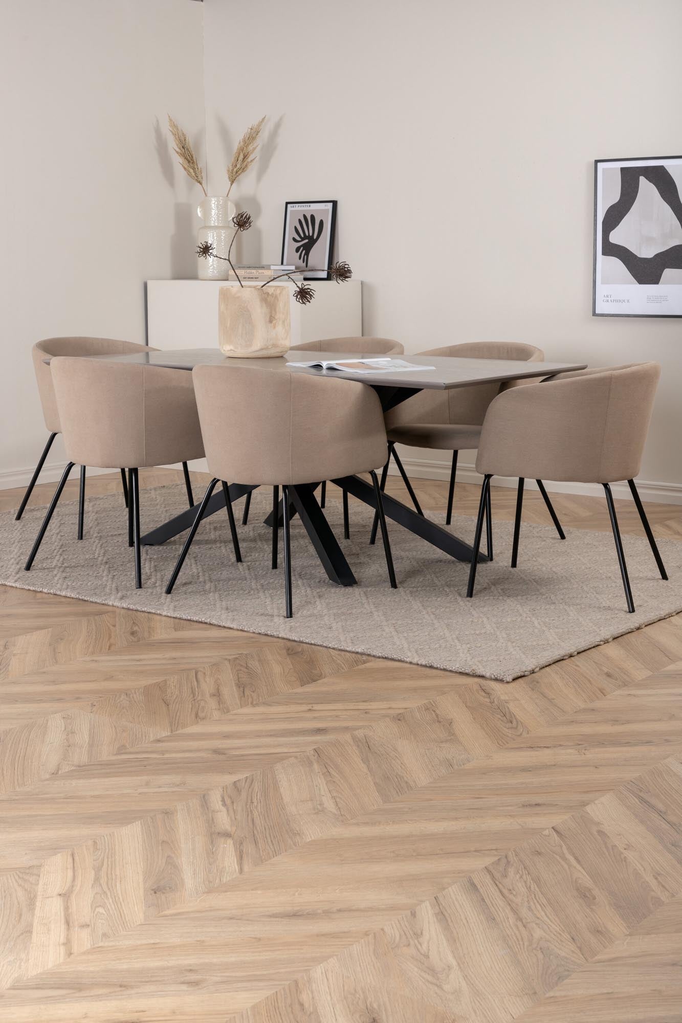 Piazza Esszimmerset + Berit 180cm/6St. in Grau / Beige präsentiert im Onlineshop von KAQTU Design AG. Esszimmerset ist von Venture Home