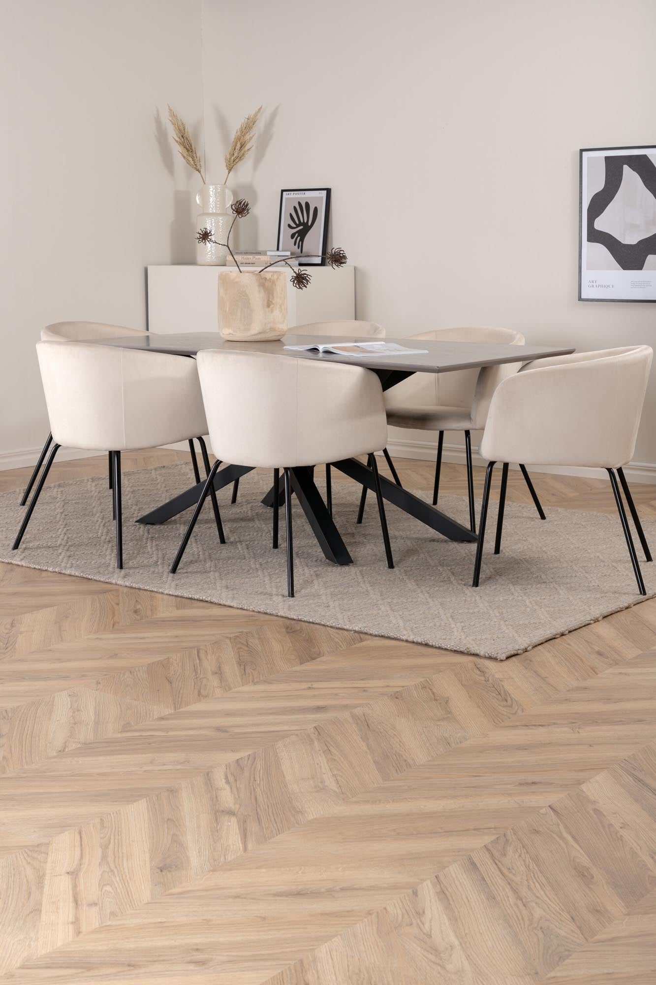 Piazza Esszimmerset + Berit 180cm/6St. in Grau / Beige präsentiert im Onlineshop von KAQTU Design AG. Esszimmerset ist von Venture Home
