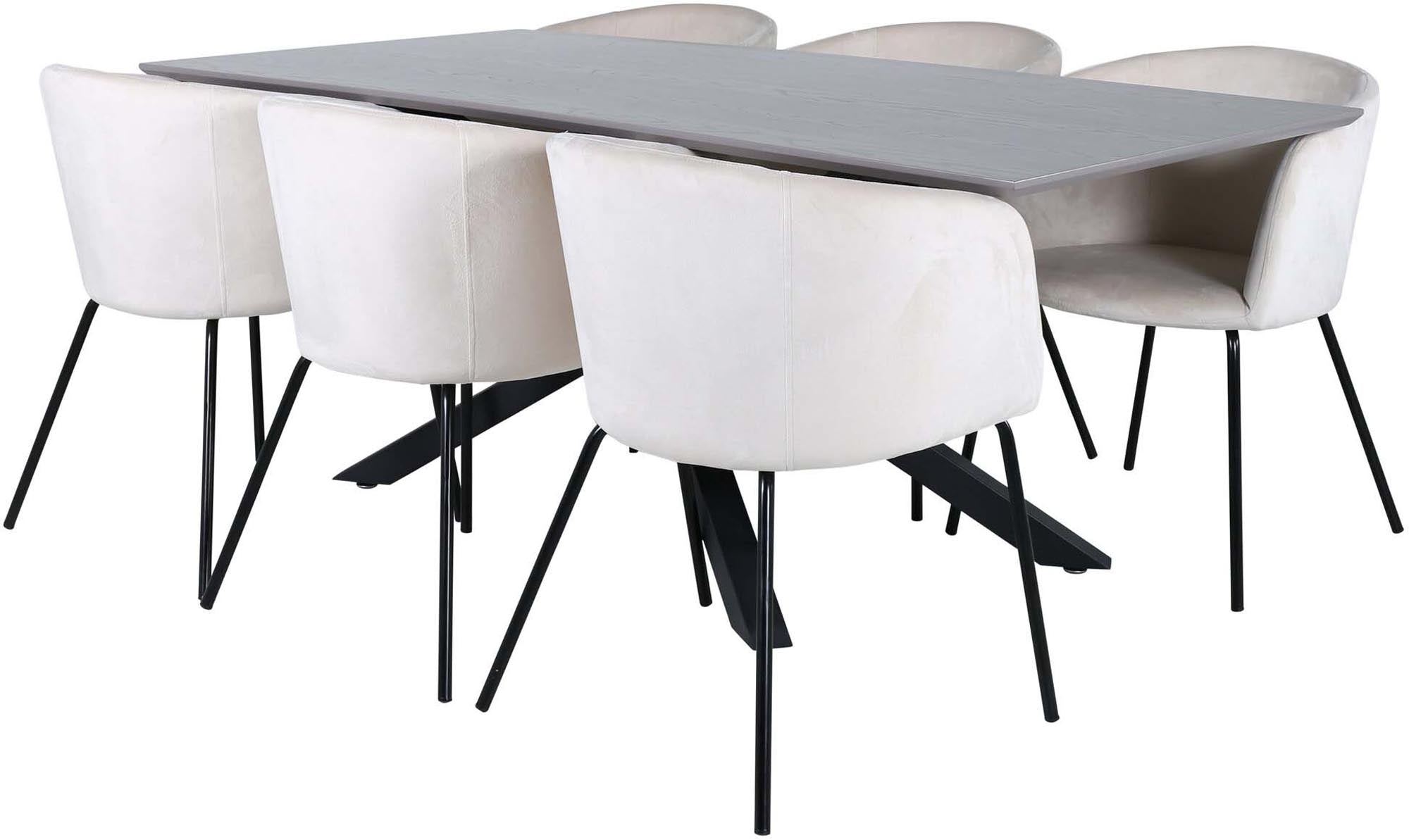 Piazza Esszimmerset + Berit 180cm/6St. in Grau / Beige präsentiert im Onlineshop von KAQTU Design AG. Esszimmerset ist von Venture Home