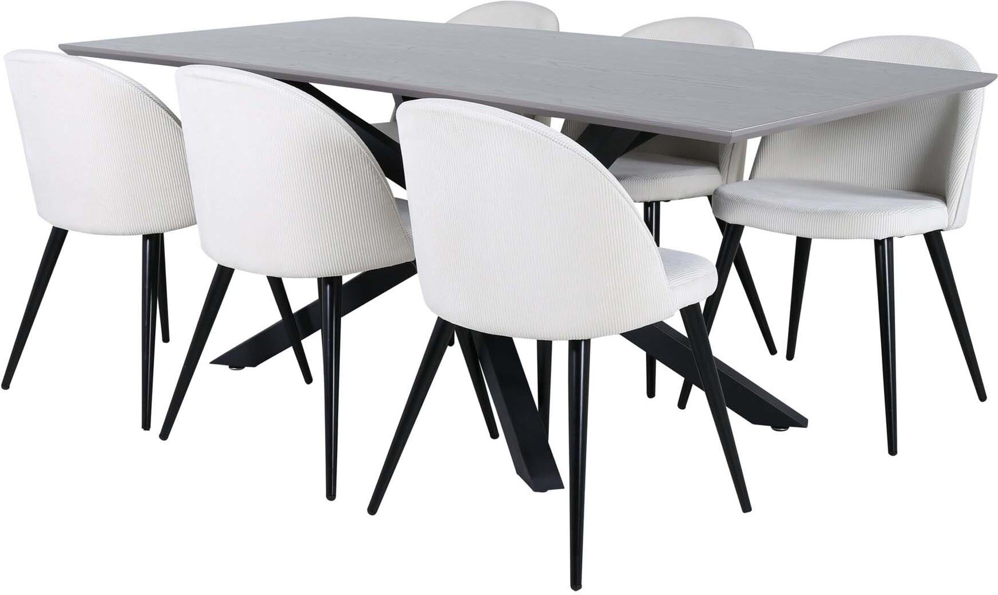 Entdecken Sie das stilvolle Piazza Esszimmerset von Venture Home mit 180 cm Esstisch und eleganten Velvet-Stühlen für Ihr Esszimmer.