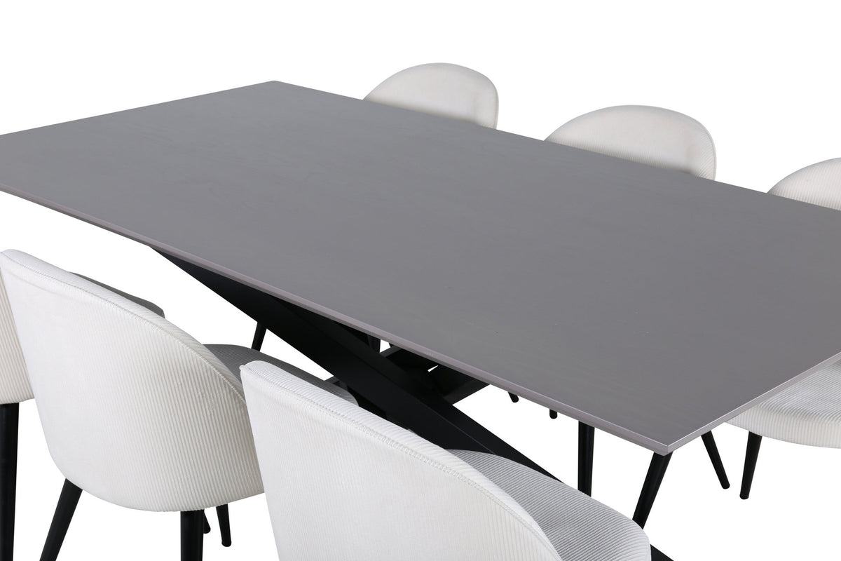 Piazza Esszimmerset + Velvet 180cm/6St. in Grau / Schwarz / Weiss präsentiert im Onlineshop von KAQTU Design AG. Esszimmerset ist von Venture Home