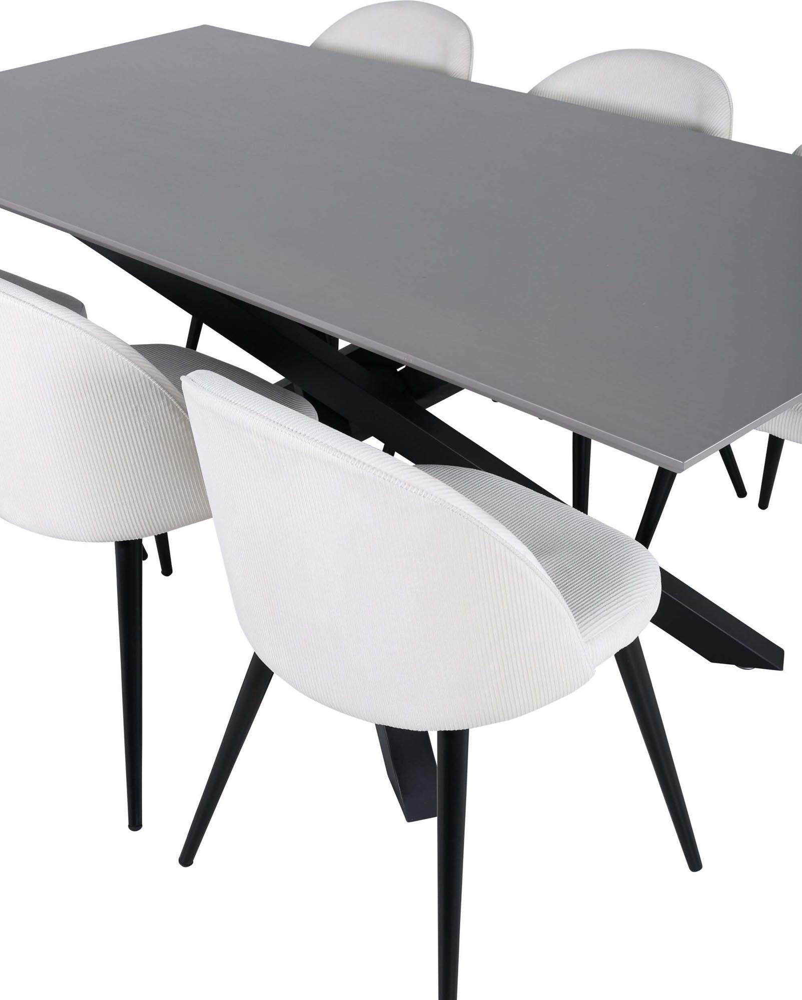 Piazza Esszimmerset + Velvet 180cm/6St. in Grau / Schwarz / Weiss präsentiert im Onlineshop von KAQTU Design AG. Esszimmerset ist von Venture Home