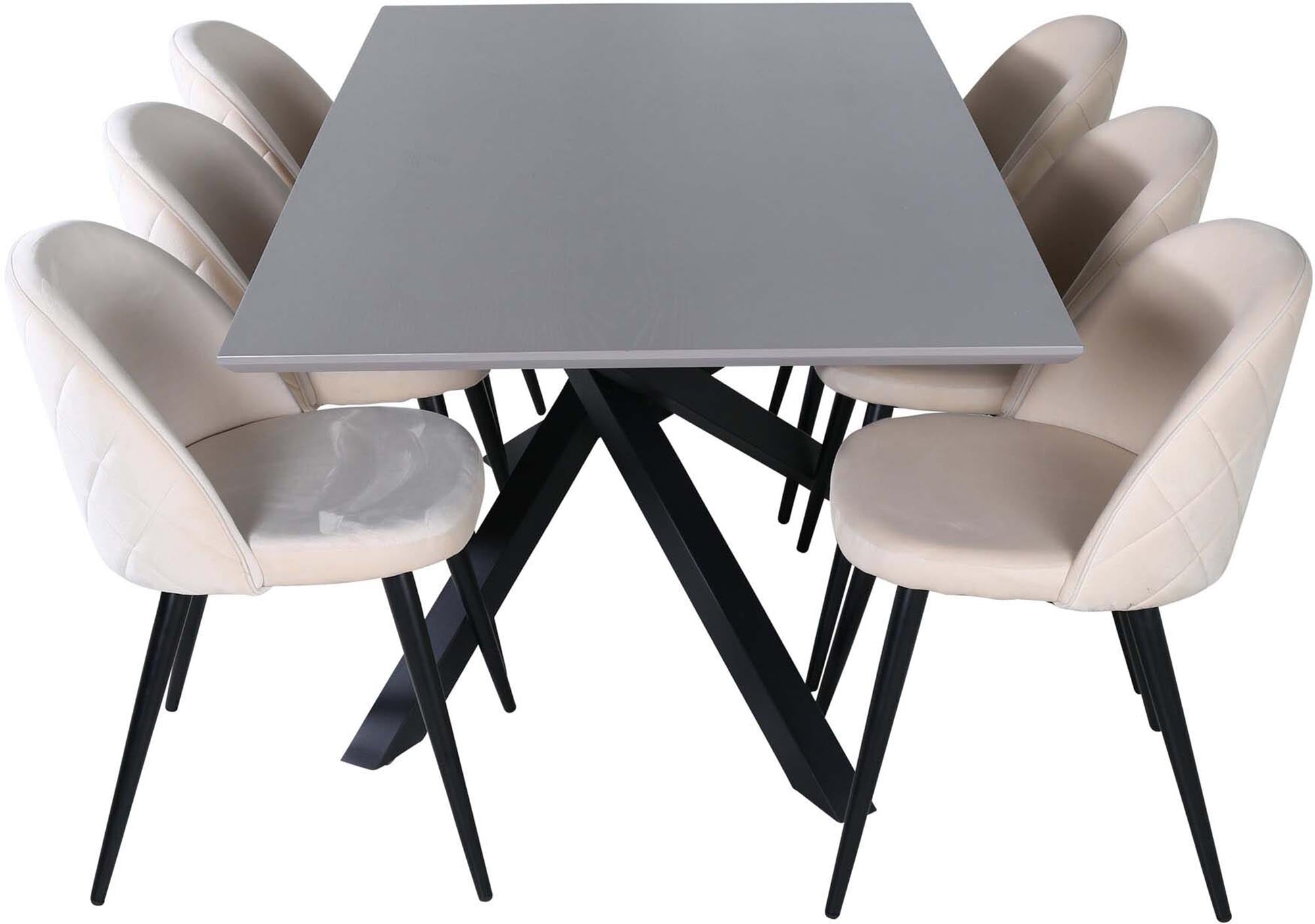 Piazza Esszimmerset + Velvet 180cm/6St. in Grau / helles Beige / Schwarz präsentiert im Onlineshop von KAQTU Design AG. Esszimmerset ist von Venture Home