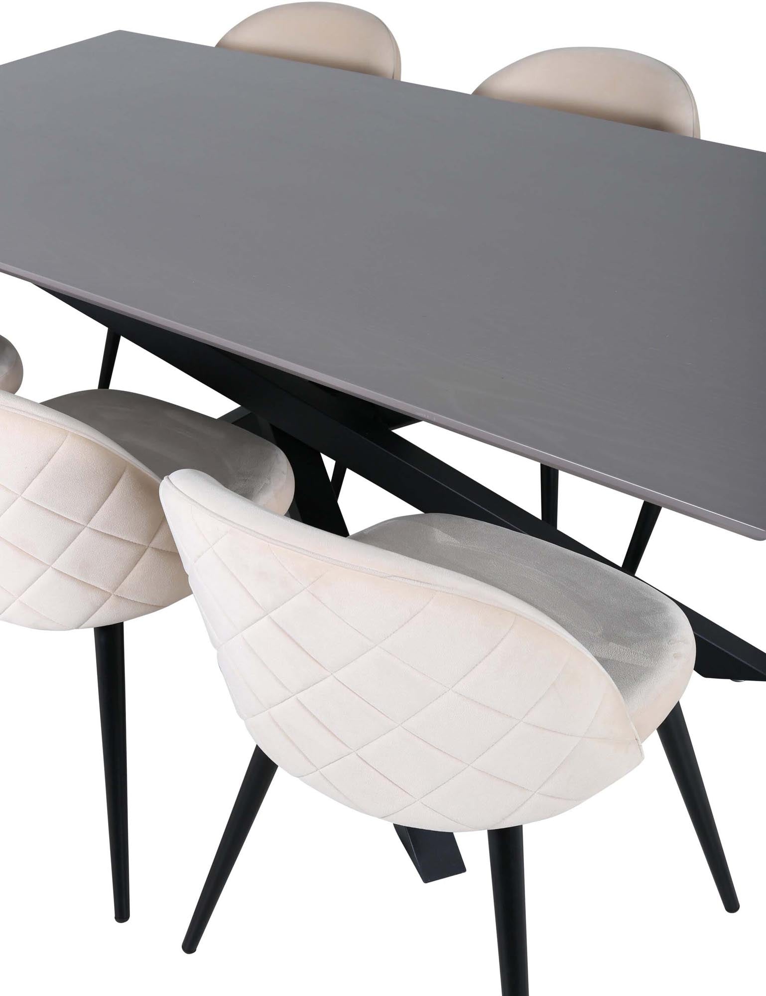 Piazza Esszimmerset + Velvet 180cm/6St. in Grau / helles Beige / Schwarz präsentiert im Onlineshop von KAQTU Design AG. Esszimmerset ist von Venture Home