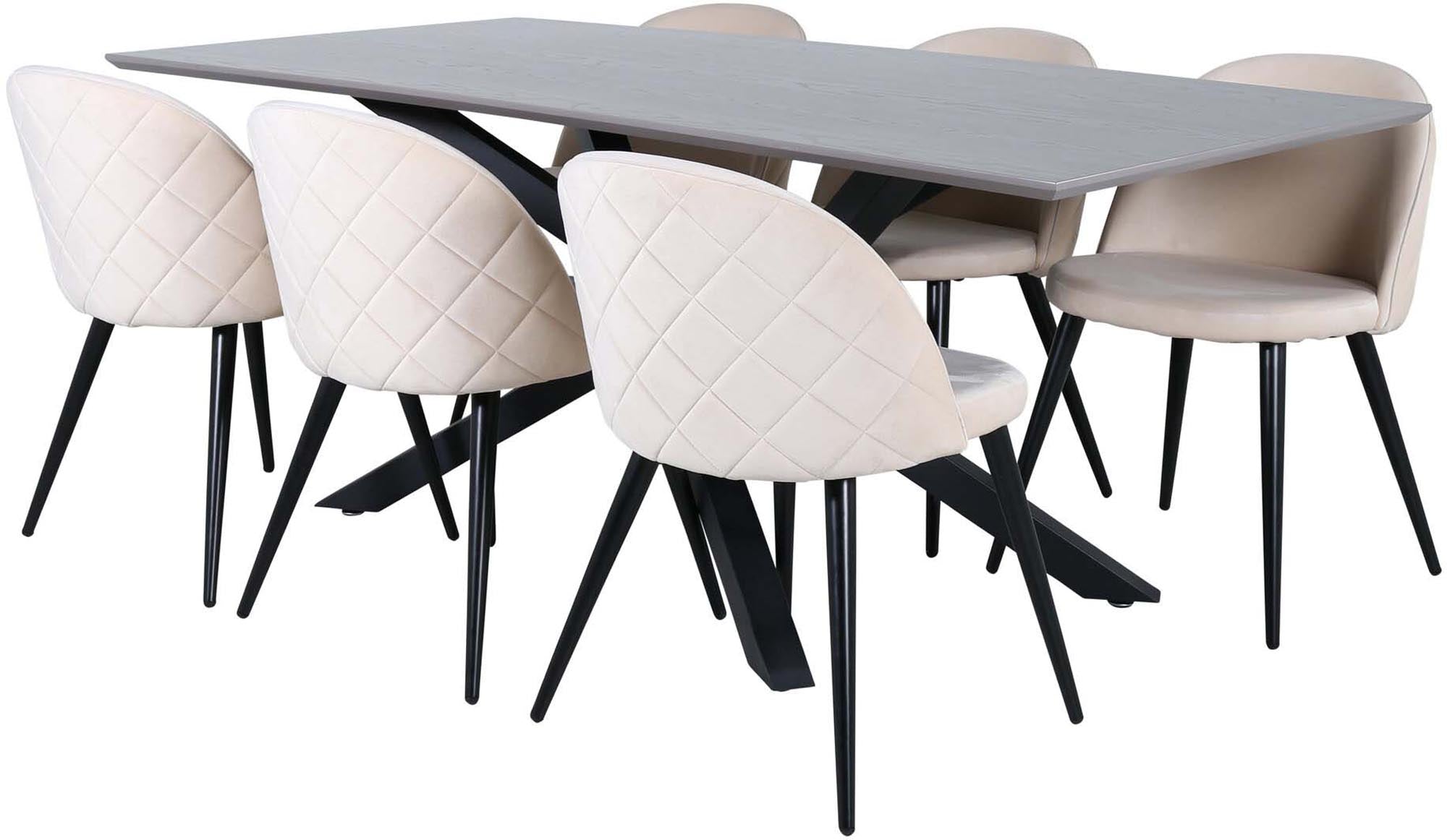 Piazza Esszimmerset + Velvet 180cm/6St. in Grau / helles Beige / Schwarz präsentiert im Onlineshop von KAQTU Design AG. Esszimmerset ist von Venture Home