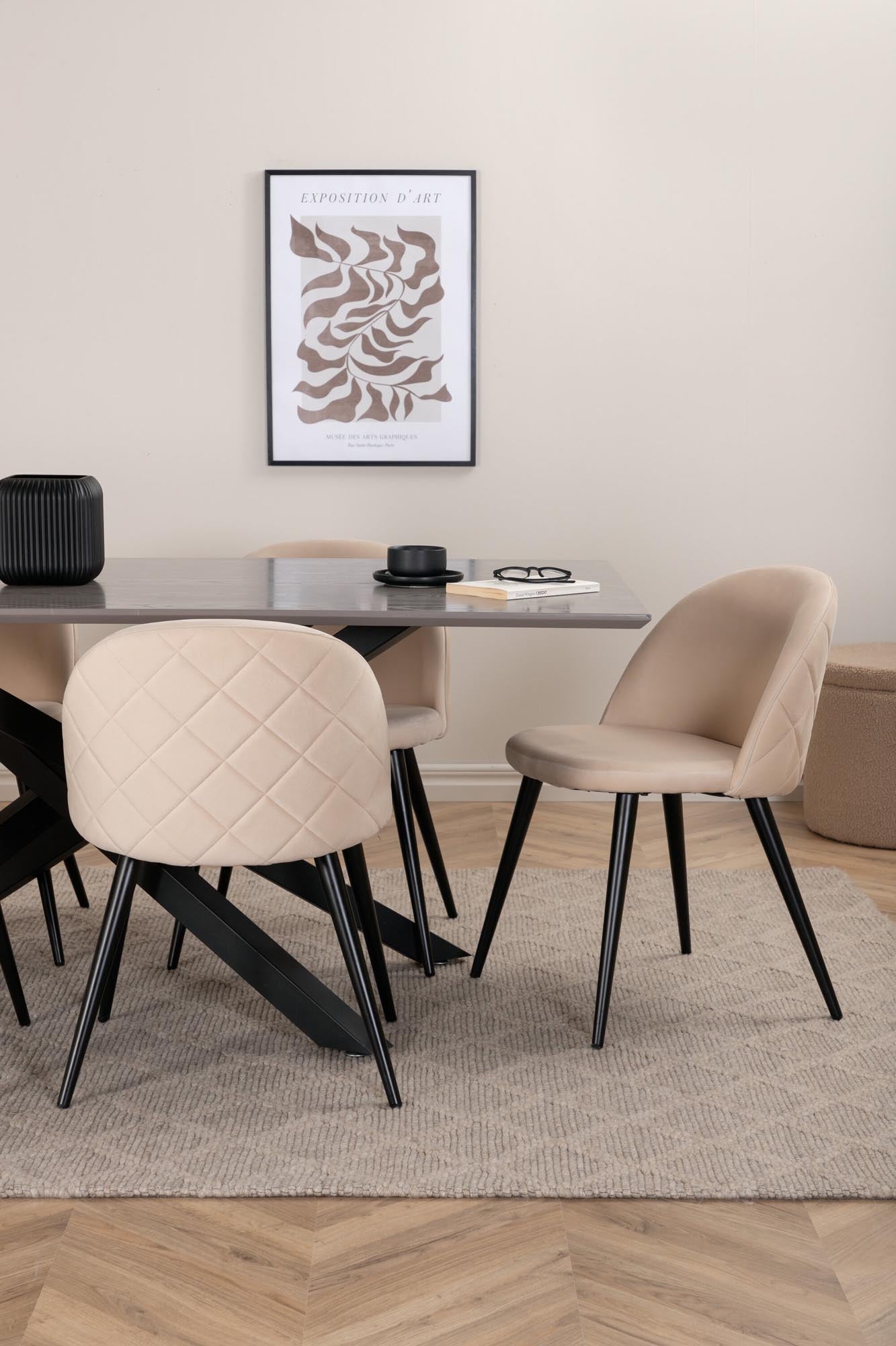 Piazza Esszimmerset + Velvet 180cm/6St. in Grau / helles Beige / Schwarz präsentiert im Onlineshop von KAQTU Design AG. Esszimmerset ist von Venture Home