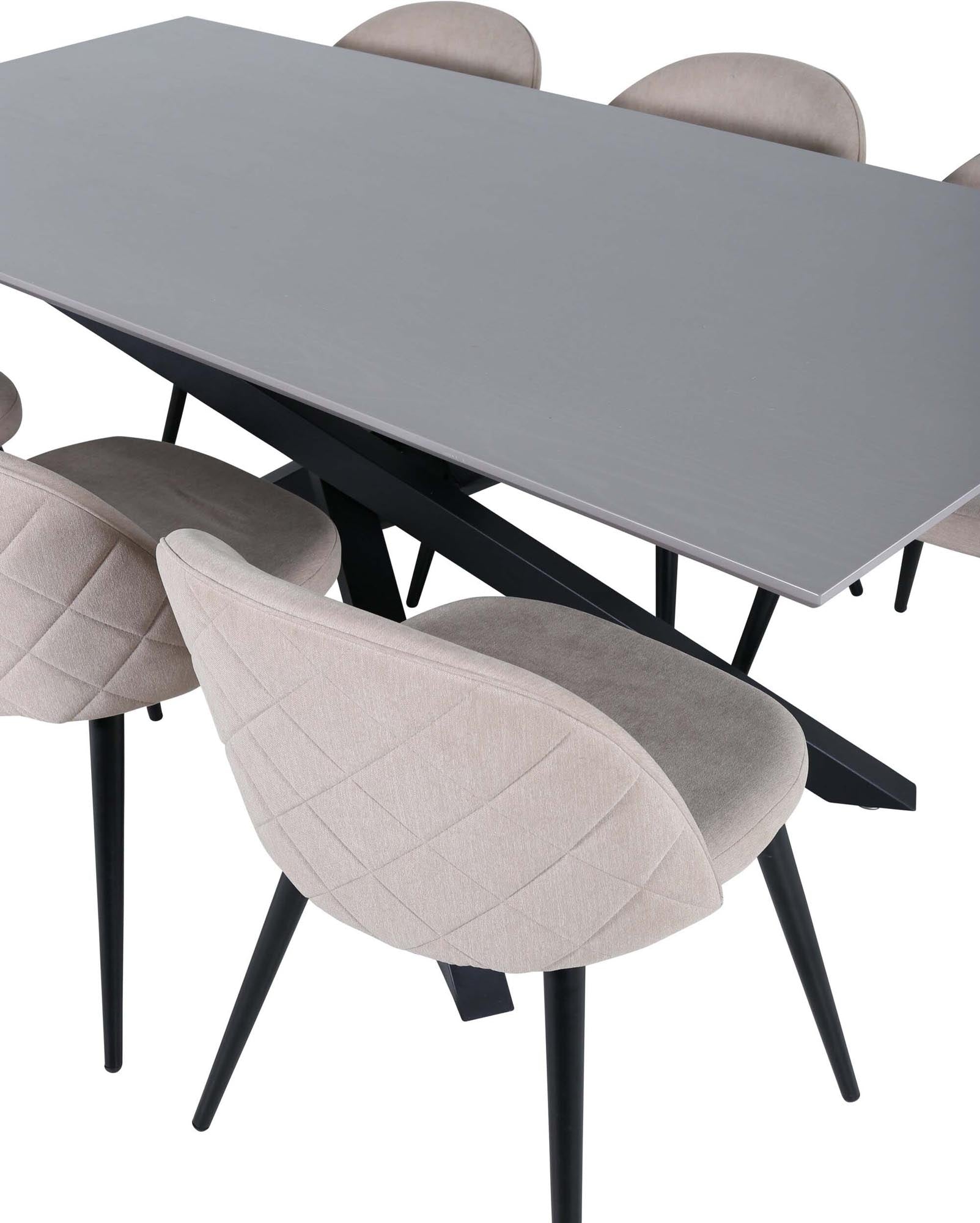 Piazza Esszimmerset + Velvet 180cm/6St. in Grau / dunkles Beige / Schwarz präsentiert im Onlineshop von KAQTU Design AG. Esszimmerset ist von Venture Home