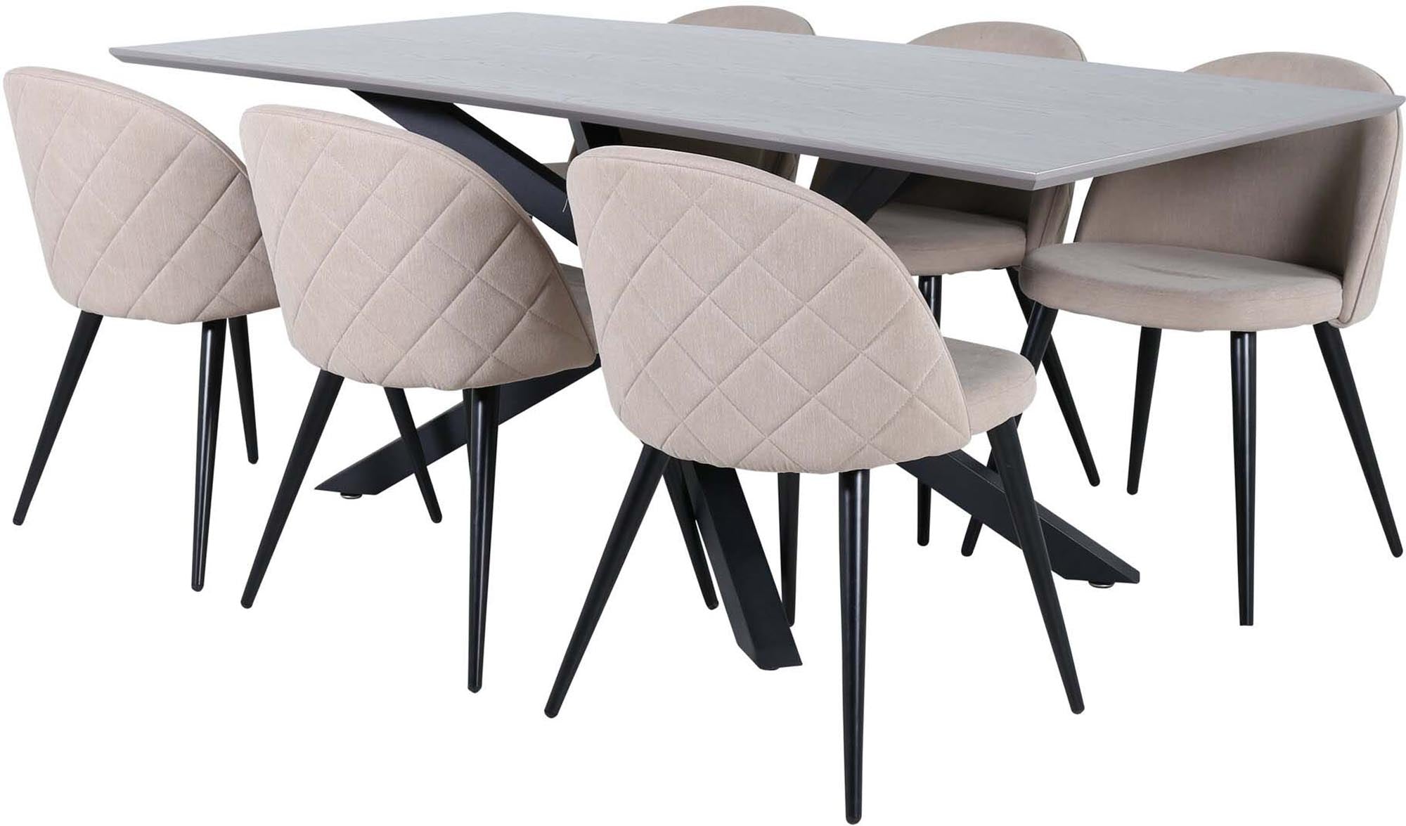 Piazza Esszimmerset + Velvet 180cm/6St. in Grau / dunkles Beige / Schwarz präsentiert im Onlineshop von KAQTU Design AG. Esszimmerset ist von Venture Home