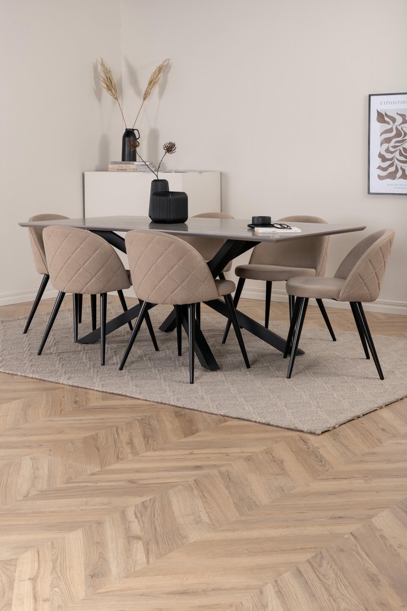 Piazza Esszimmerset + Velvet 180cm/6St. in Grau / dunkles Beige / Schwarz präsentiert im Onlineshop von KAQTU Design AG. Esszimmerset ist von Venture Home