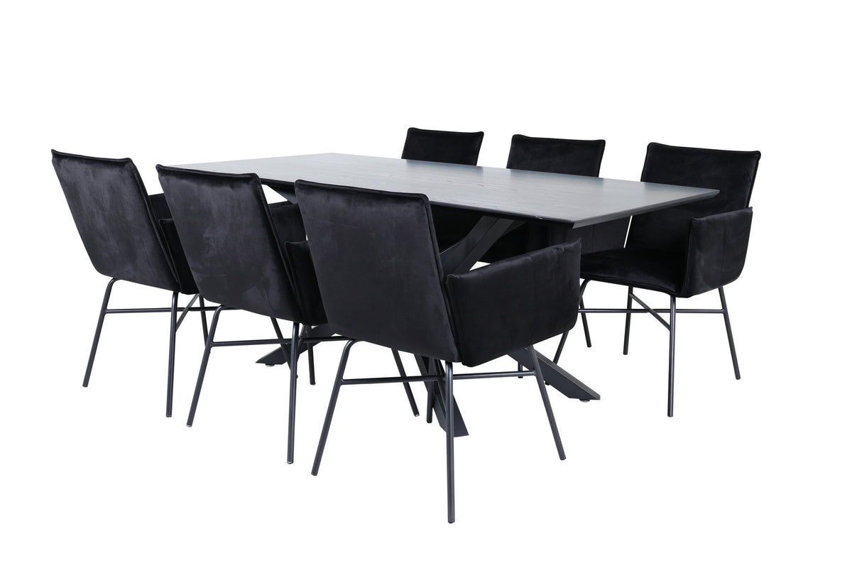 Piazza Esszimmerset + Petra 180cm/6St. in Schwarz präsentiert im Onlineshop von KAQTU Design AG. Esszimmerset ist von Venture Home