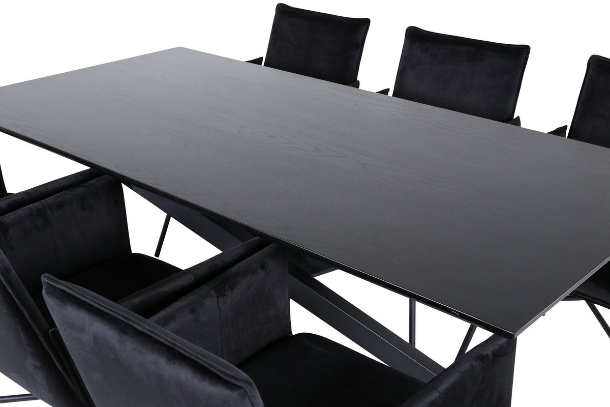 Piazza Esszimmerset + Petra 180cm/6St. in Schwarz präsentiert im Onlineshop von KAQTU Design AG. Esszimmerset ist von Venture Home