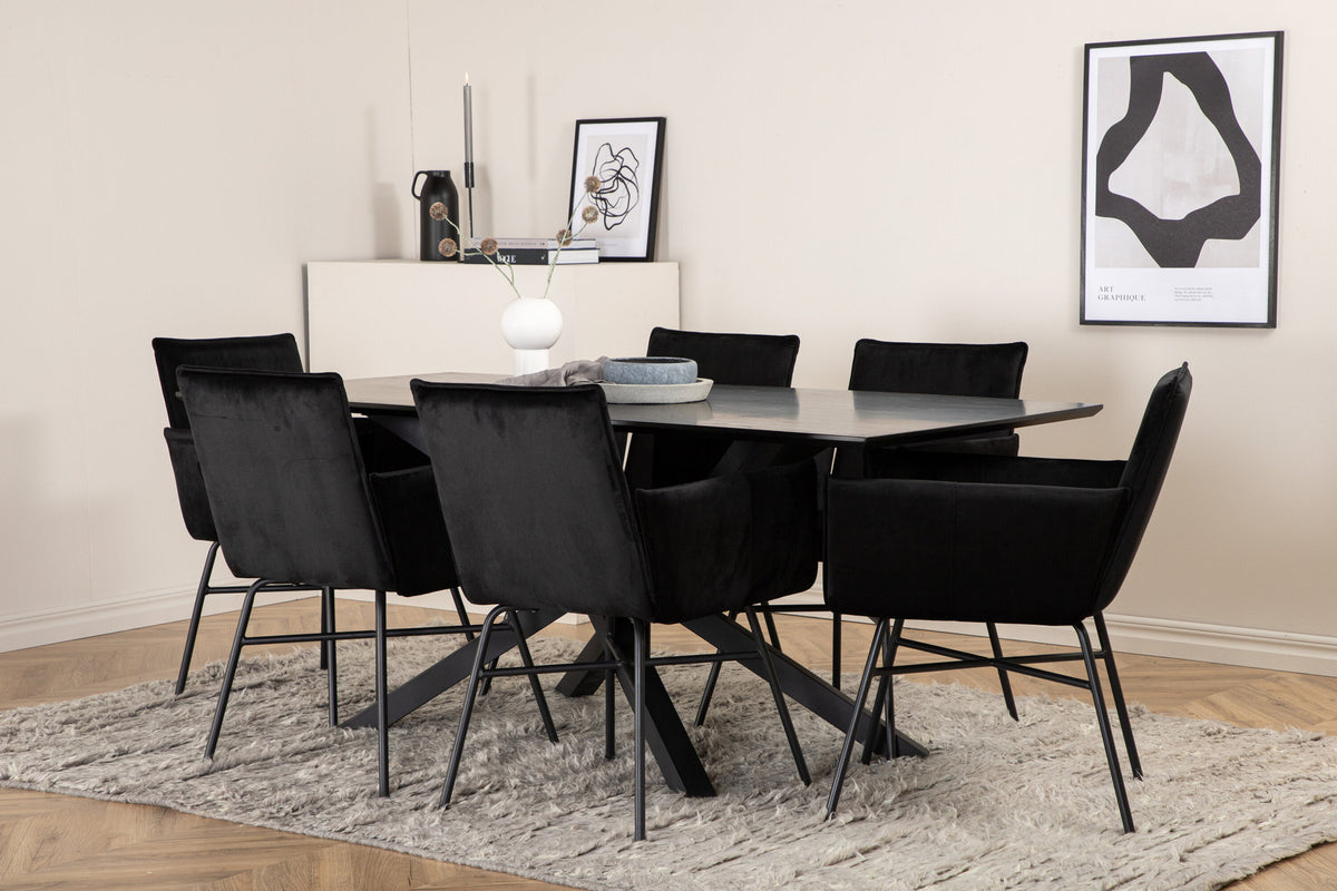 Piazza Esszimmerset + Petra 180cm/6St. in Schwarz präsentiert im Onlineshop von KAQTU Design AG. Esszimmerset ist von Venture Home