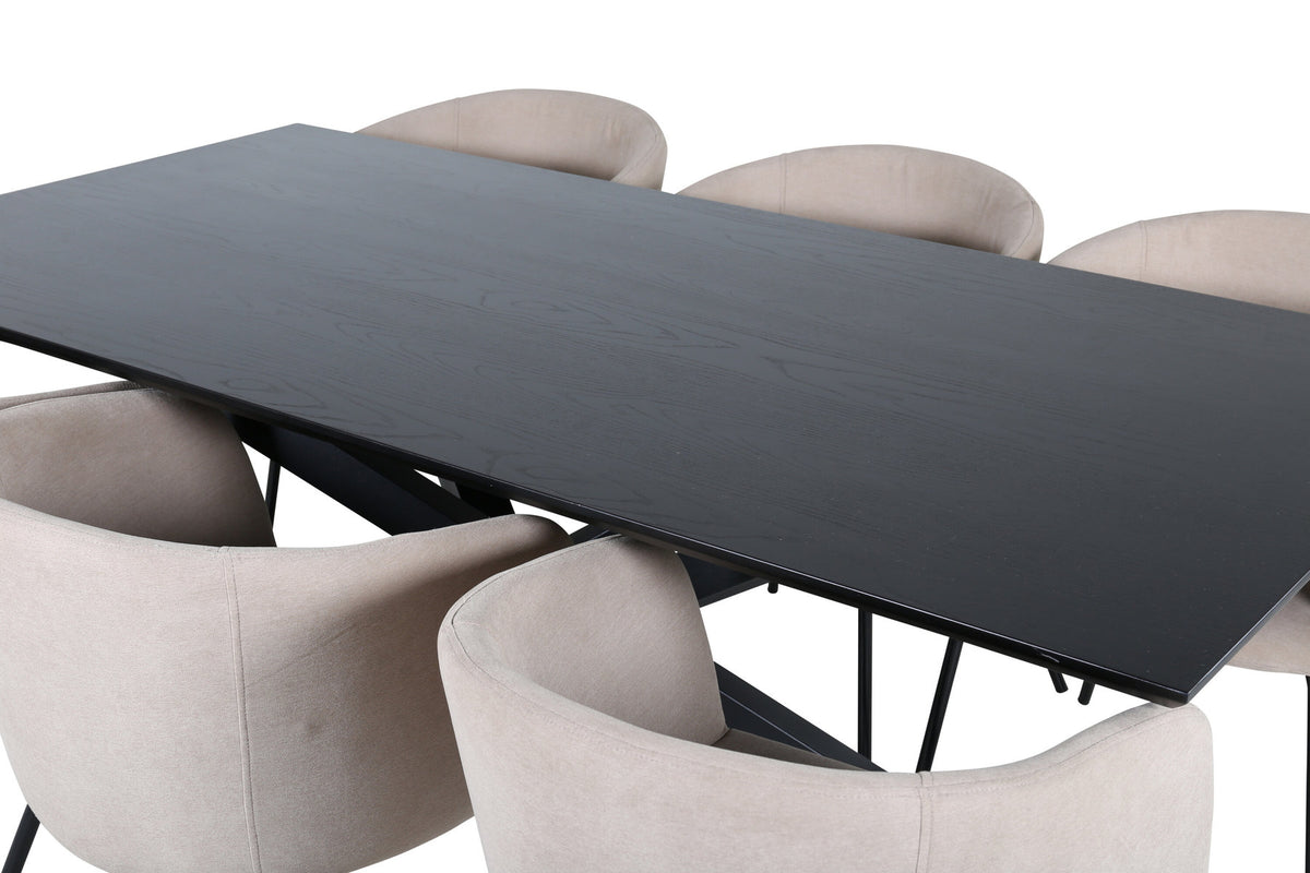 Piazza Esszimmerset + Berit 180cm/6St. in Beige, Schwarz präsentiert im Onlineshop von KAQTU Design AG. Esszimmerset ist von Venture Home