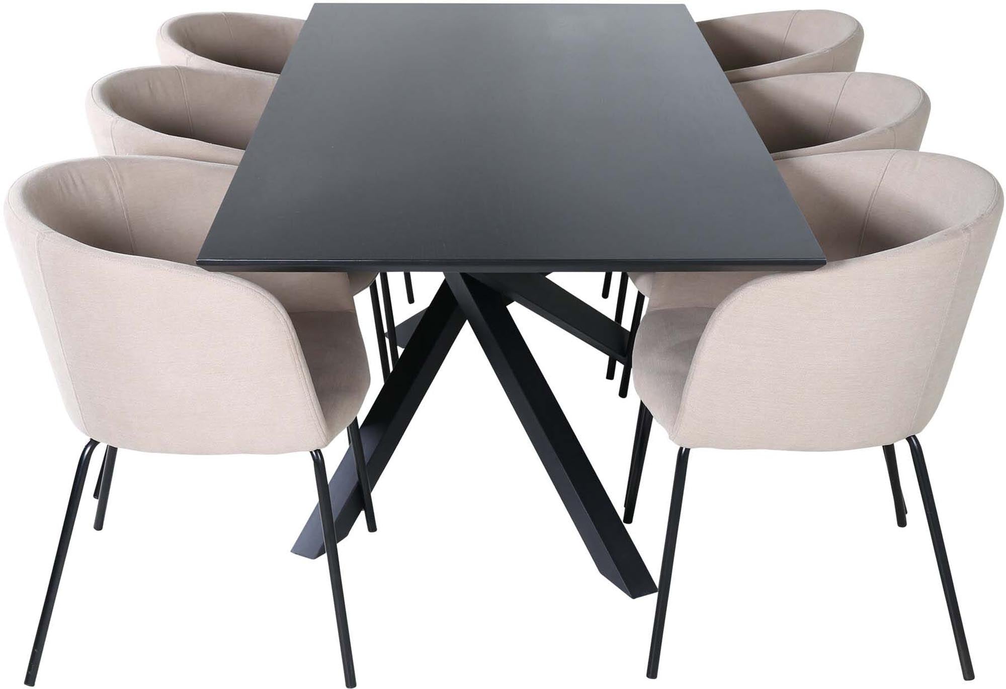 Piazza Esszimmerset + Berit 180cm/6St. in Beige, Schwarz präsentiert im Onlineshop von KAQTU Design AG. Esszimmerset ist von Venture Home