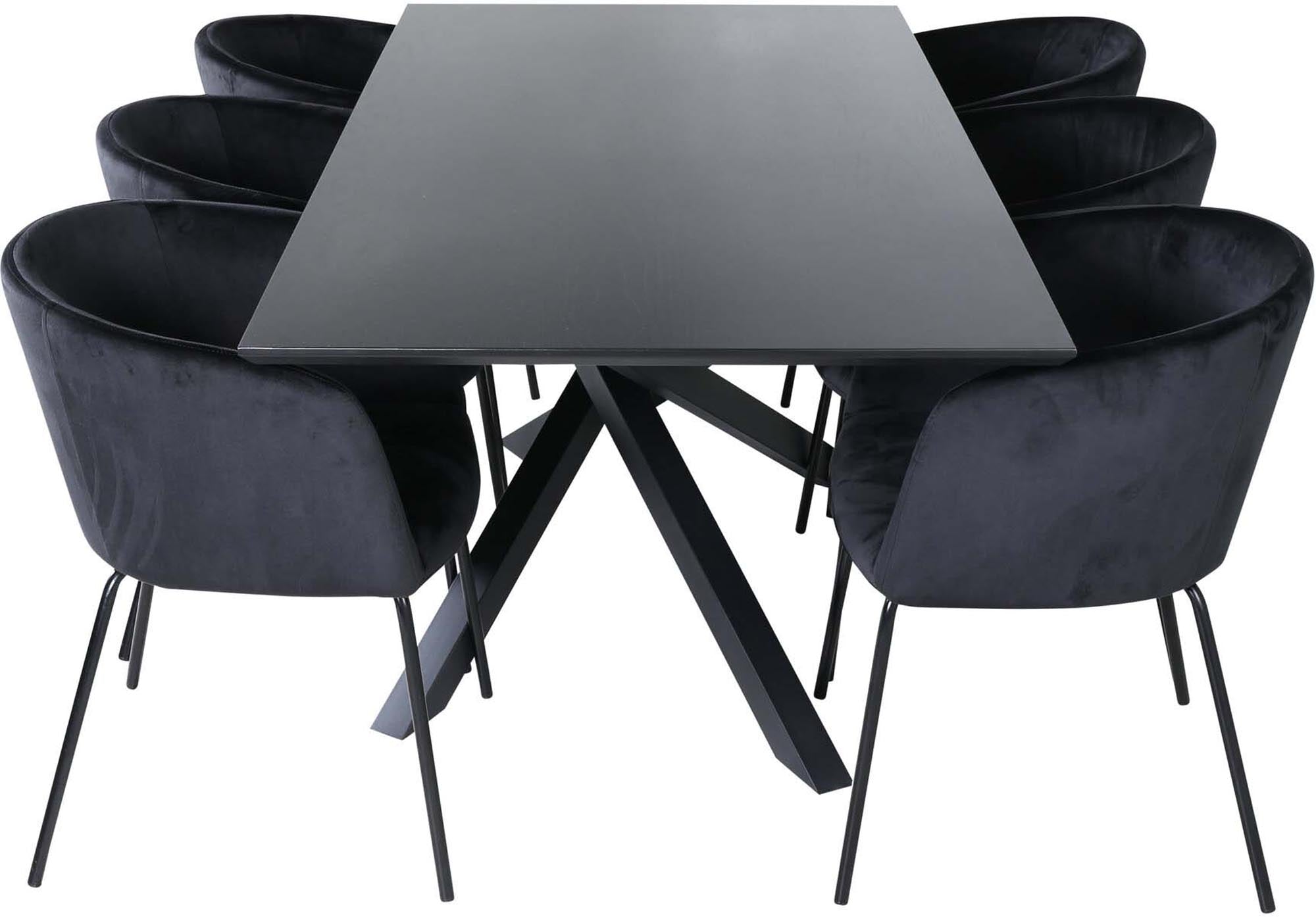 Piazza Esszimmerset + Berit 180cm/6St. in Schwarz präsentiert im Onlineshop von KAQTU Design AG. Esszimmerset ist von Venture Home