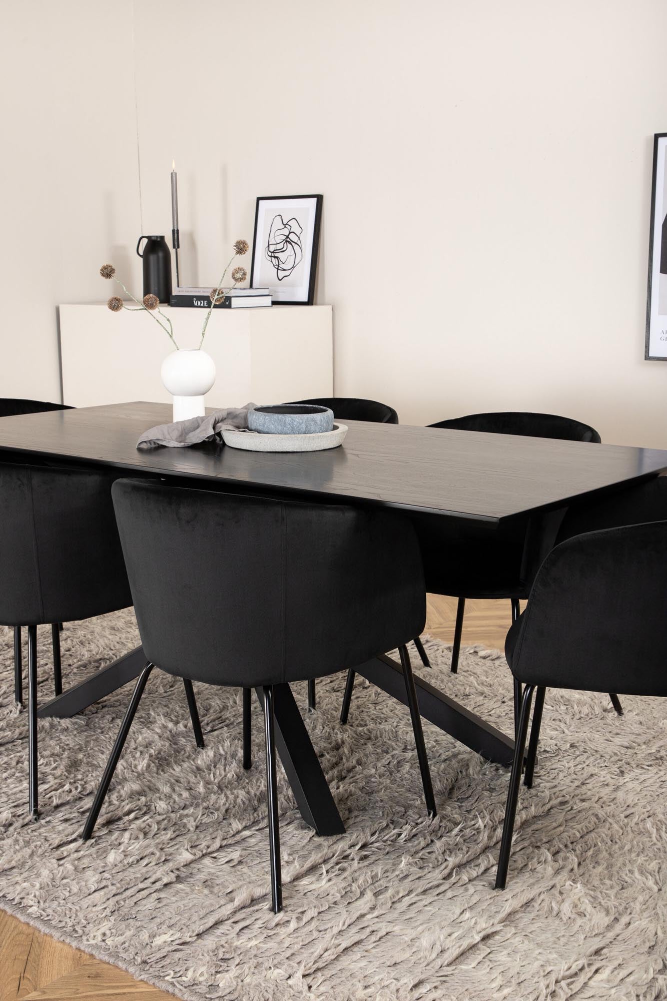 Piazza Esszimmerset + Berit 180cm/6St. in Schwarz präsentiert im Onlineshop von KAQTU Design AG. Esszimmerset ist von Venture Home